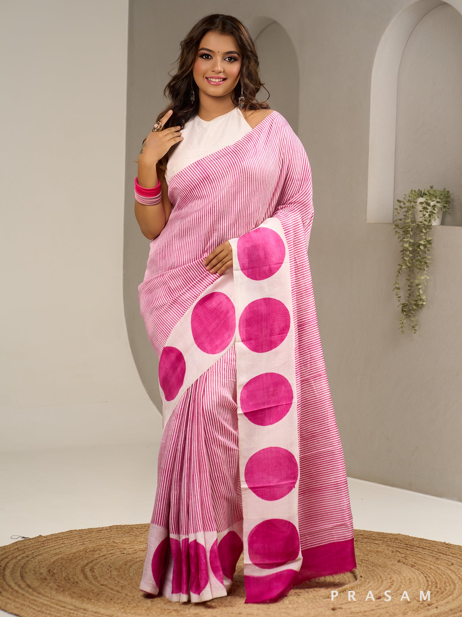 Playful Polka Hand Painted Pure Silk Saree