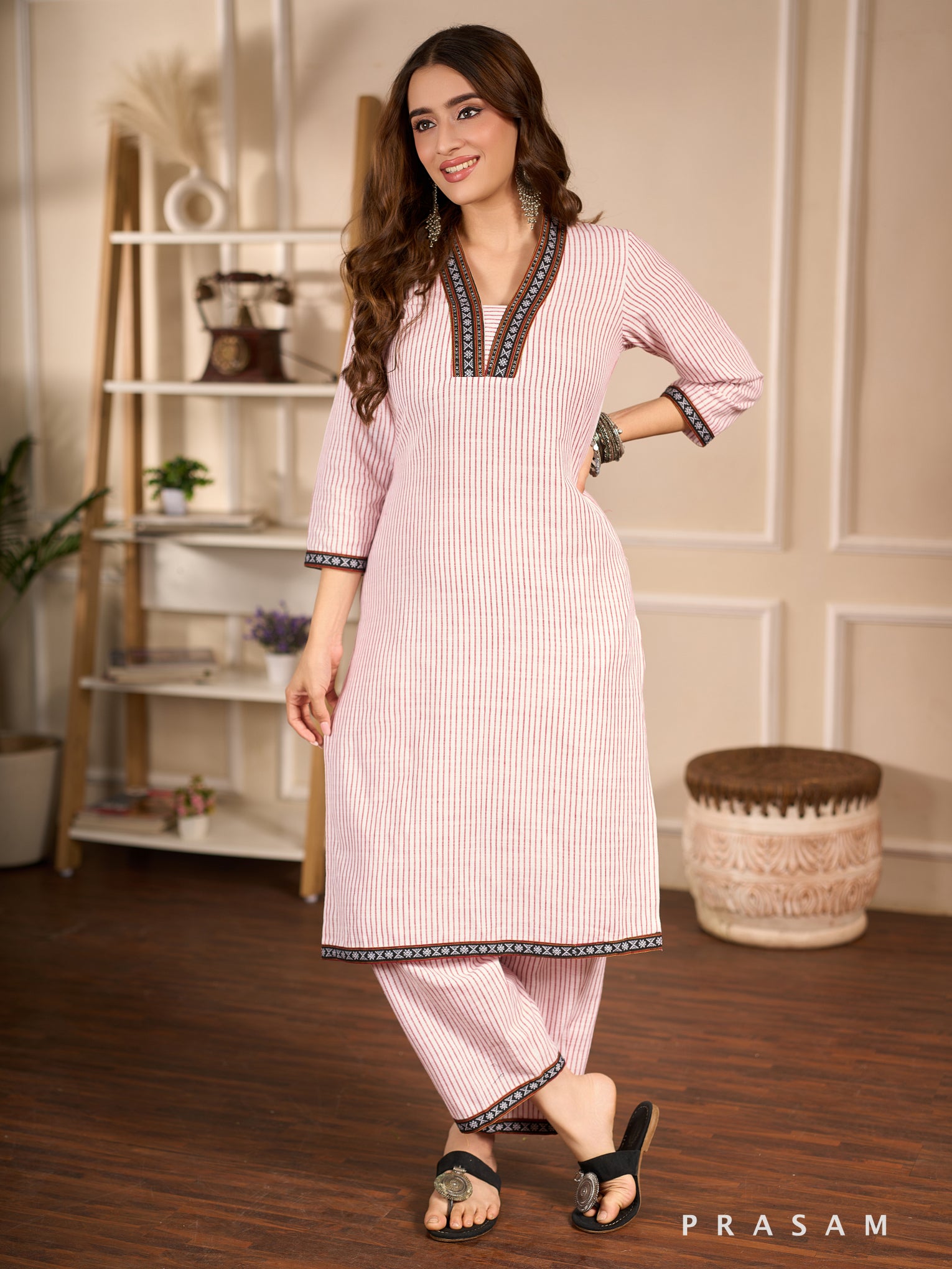 Pinstripe Charm Cotton Kurta Set