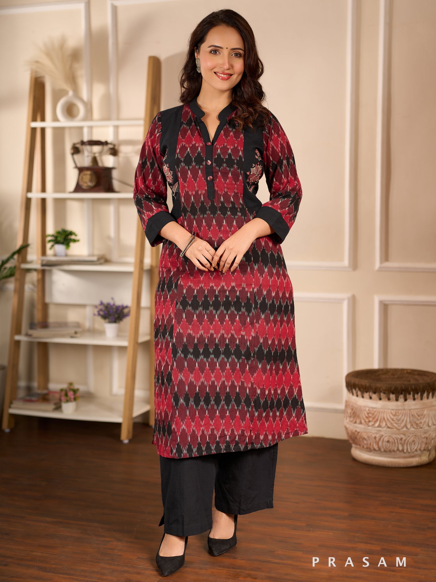 Arunika Ikat Kurti With Embroidered Yoke