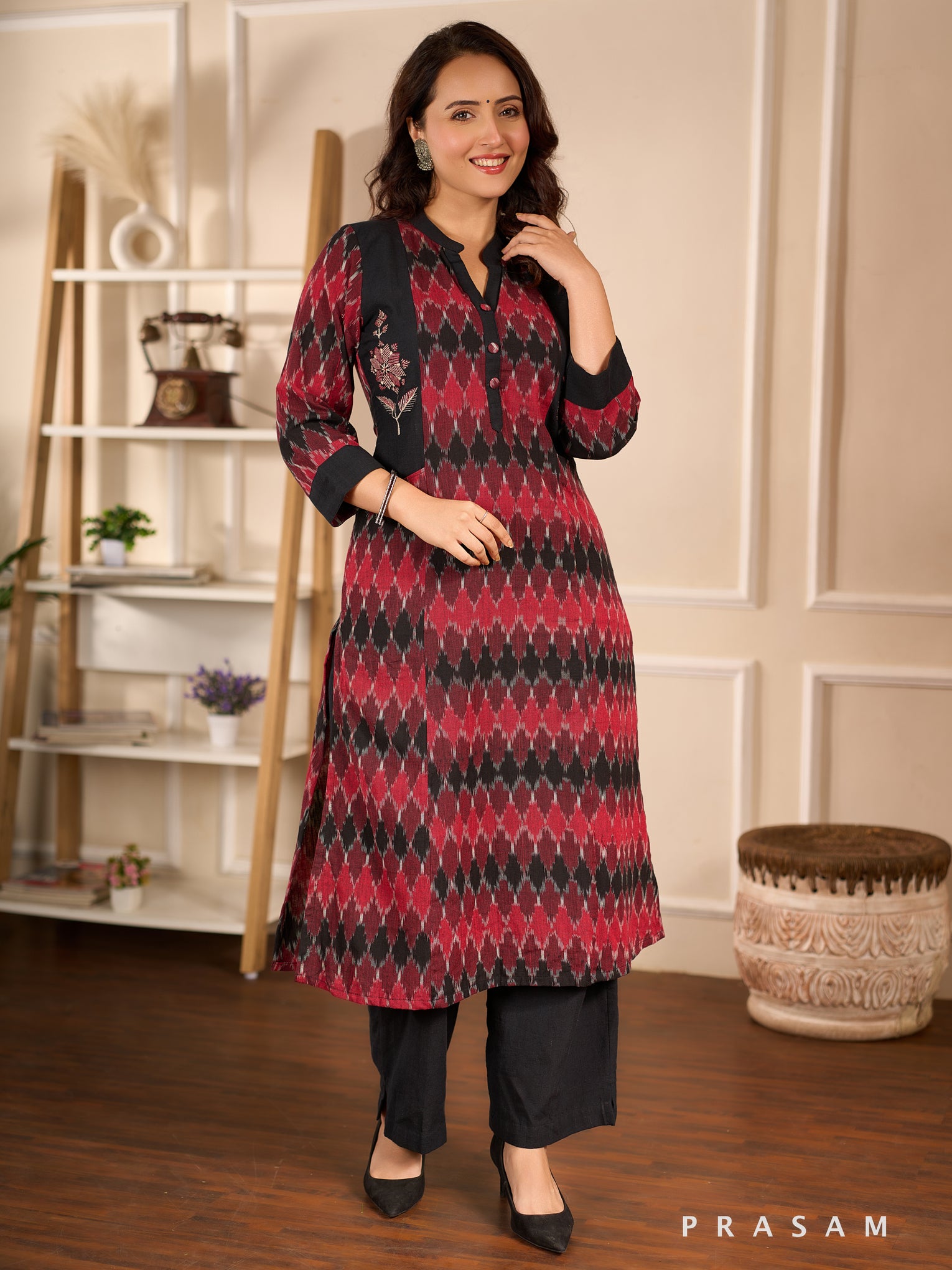 Arunika Ikat Kurti With Embroidered Yoke