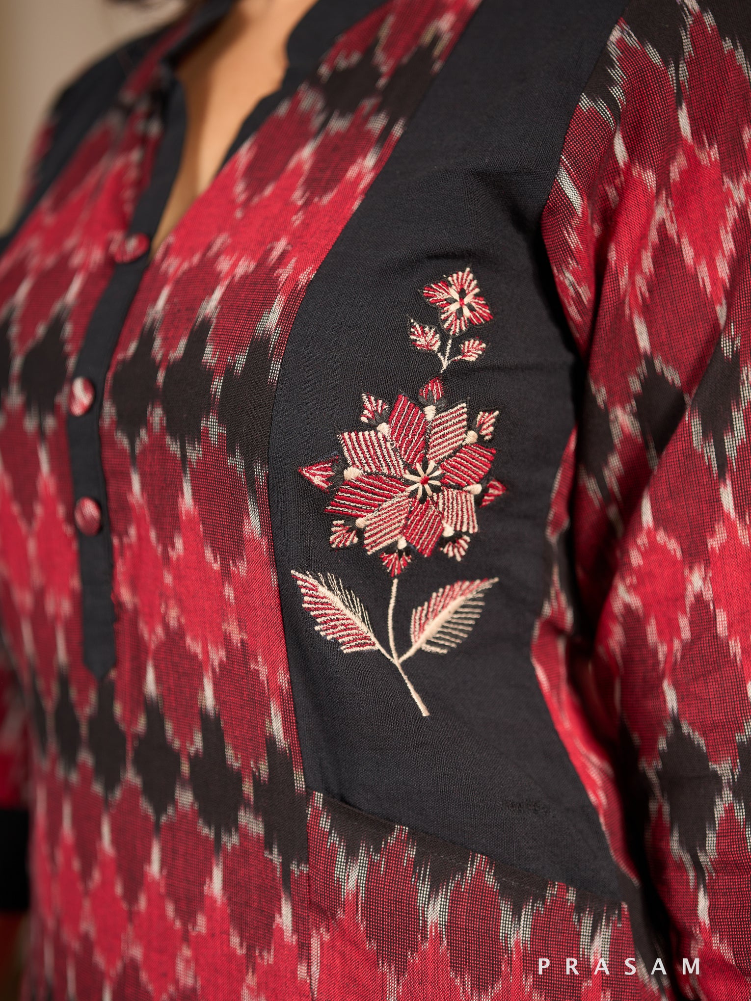 Arunika Ikat Kurti With Embroidered Yoke