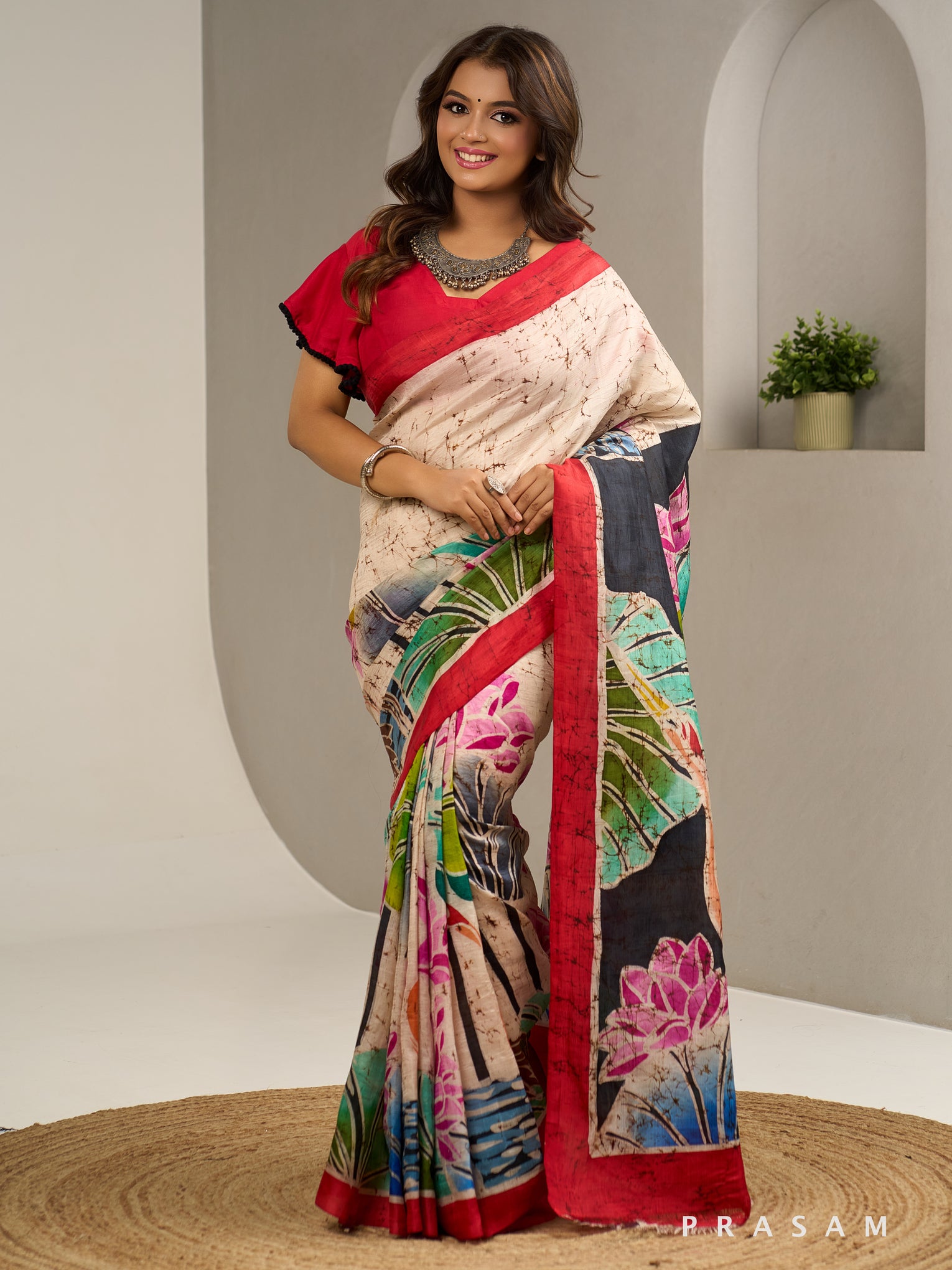 Petals & Palettes Hand Batik Pure Silk Saree.