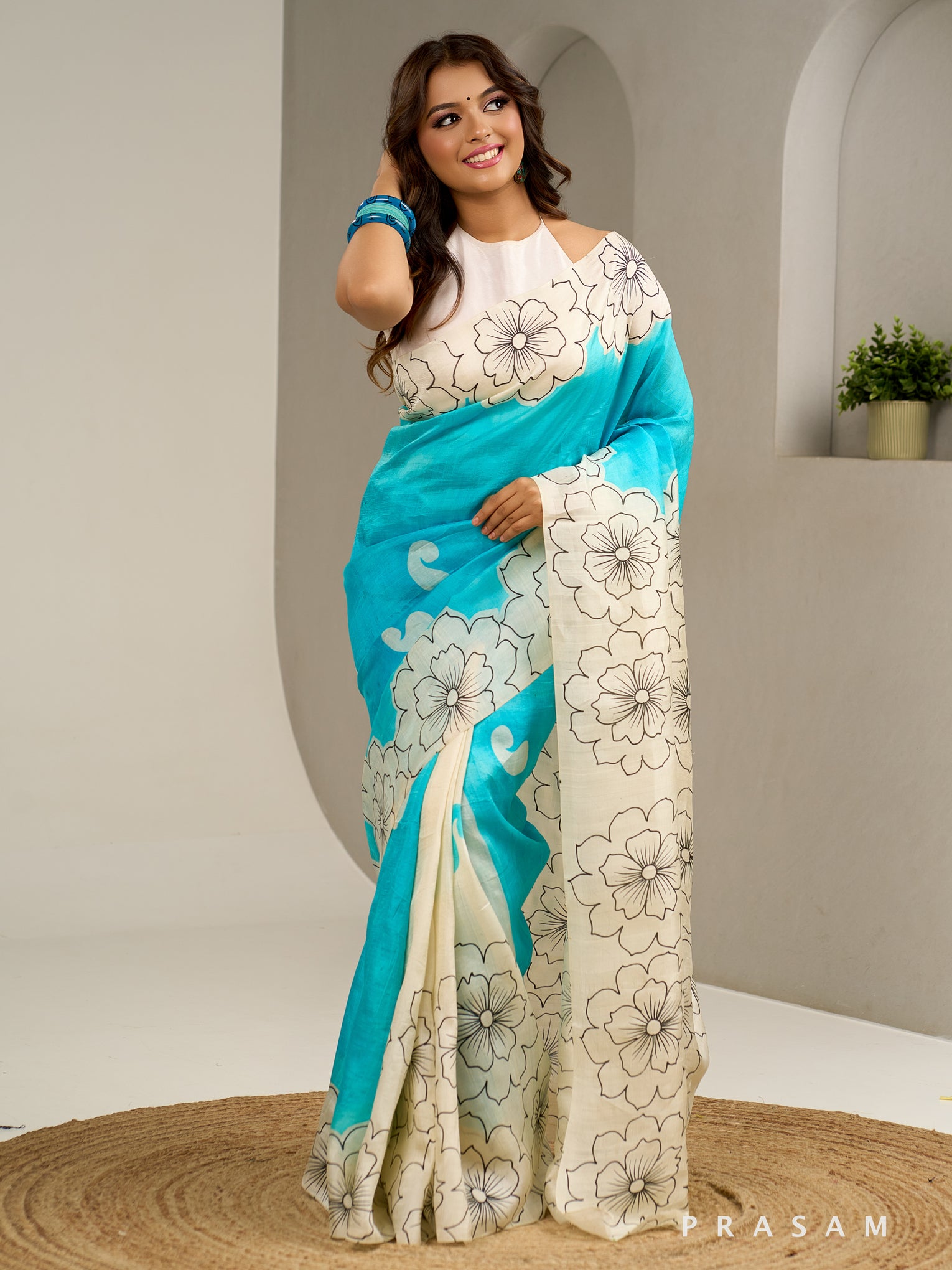 Icy Bloom Hand Painted Pure Silk Saree.