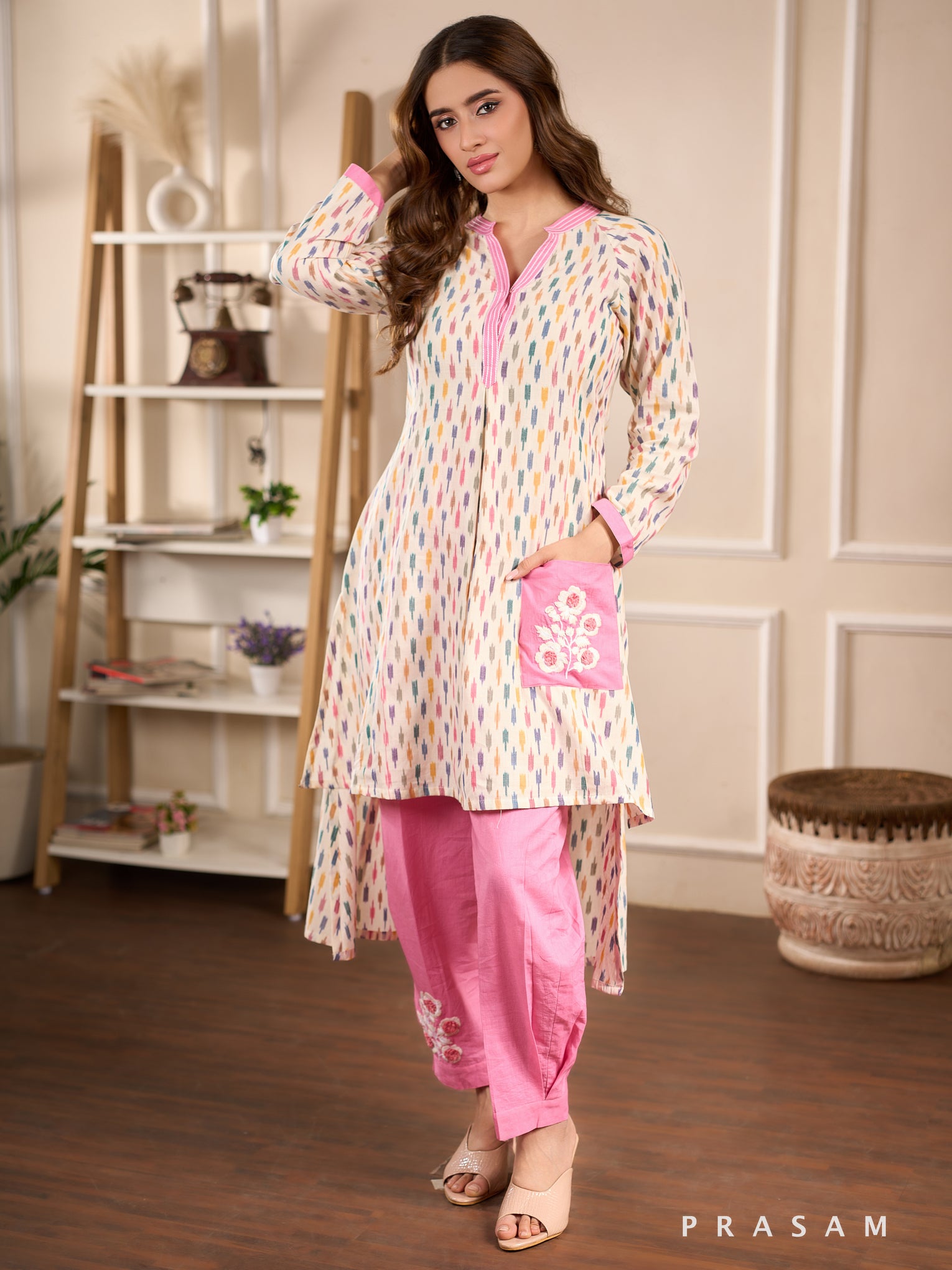Abstract Opal Ikat Kurta Set