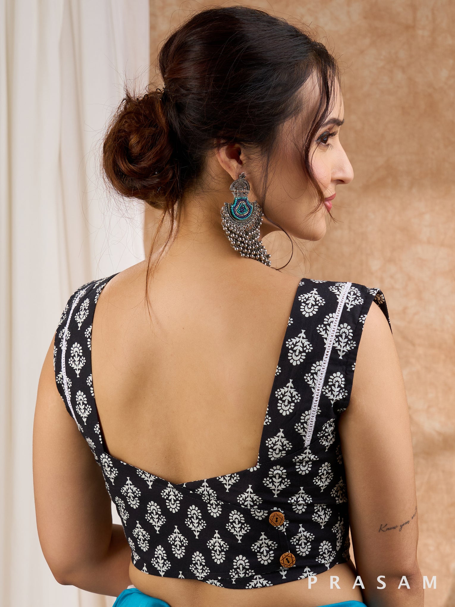 Black Printed Cotton Sleeveless Blouse
