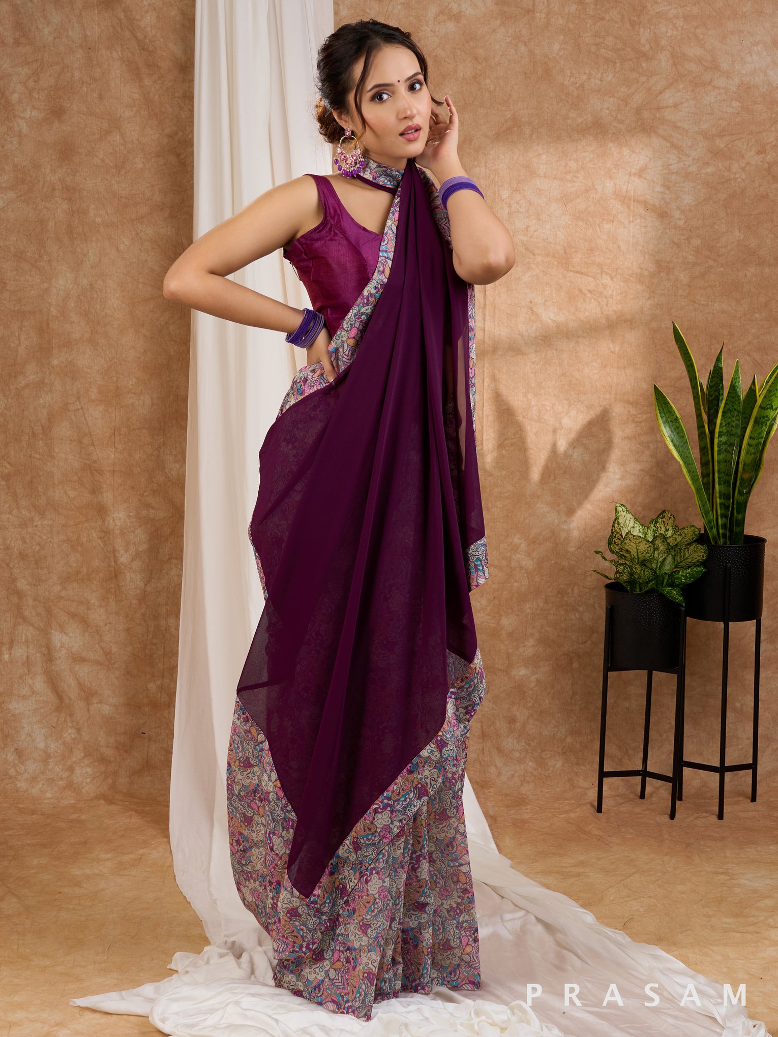 Urban Jungle- Half & Half Chanderi Printed With Georgette Pallu