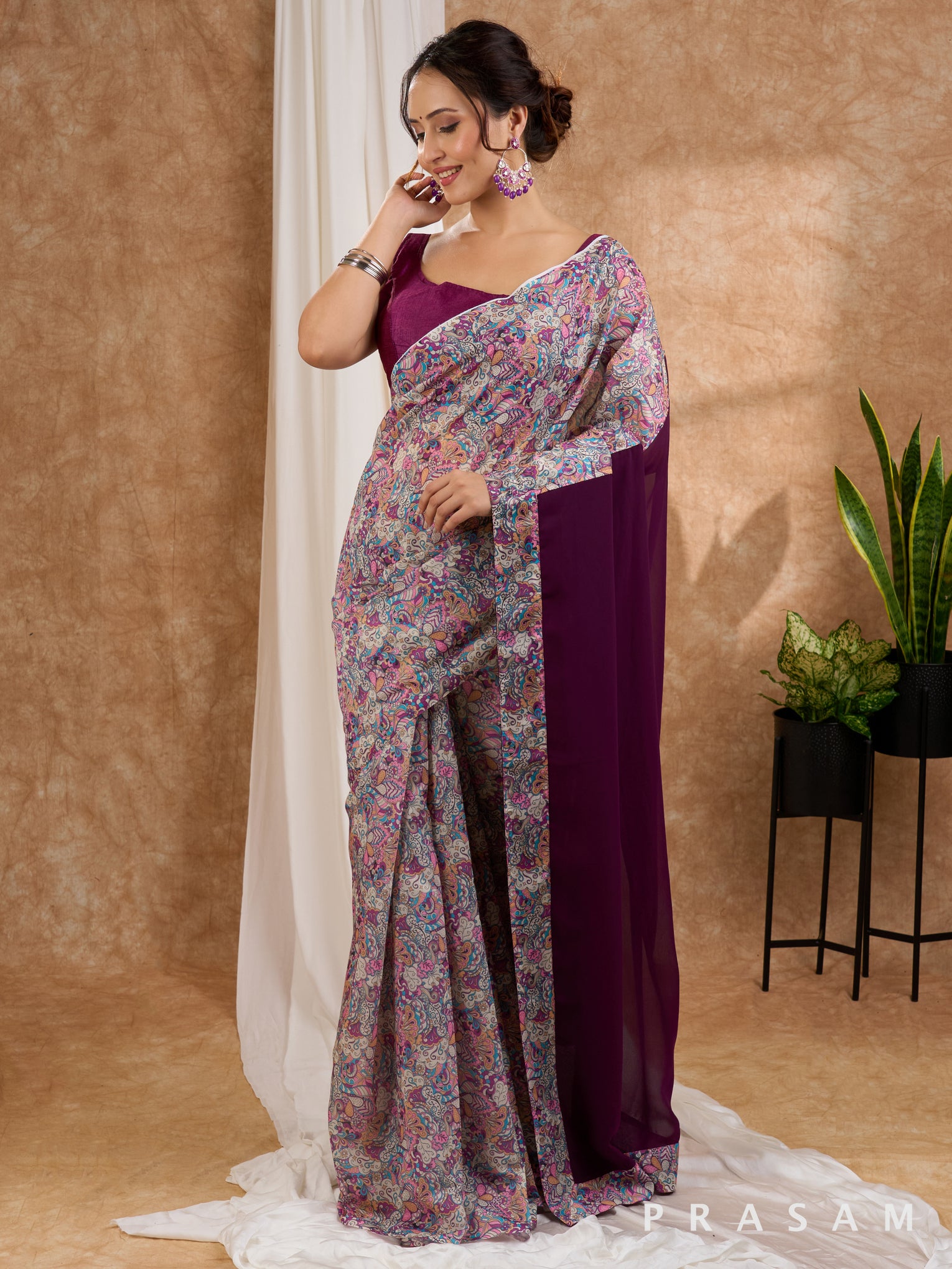 Urban Jungle- Half & Half Chanderi Printed With Georgette Pallu
