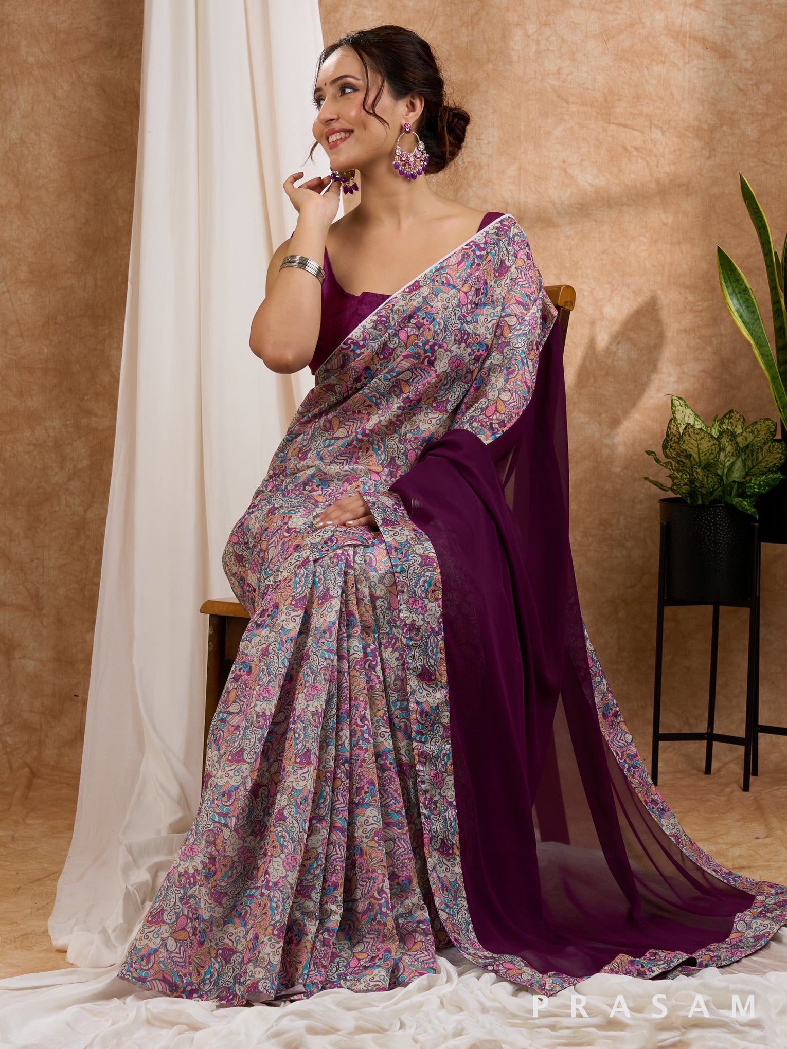 Urban Jungle- Half & Half Chanderi Printed With Georgette Pallu
