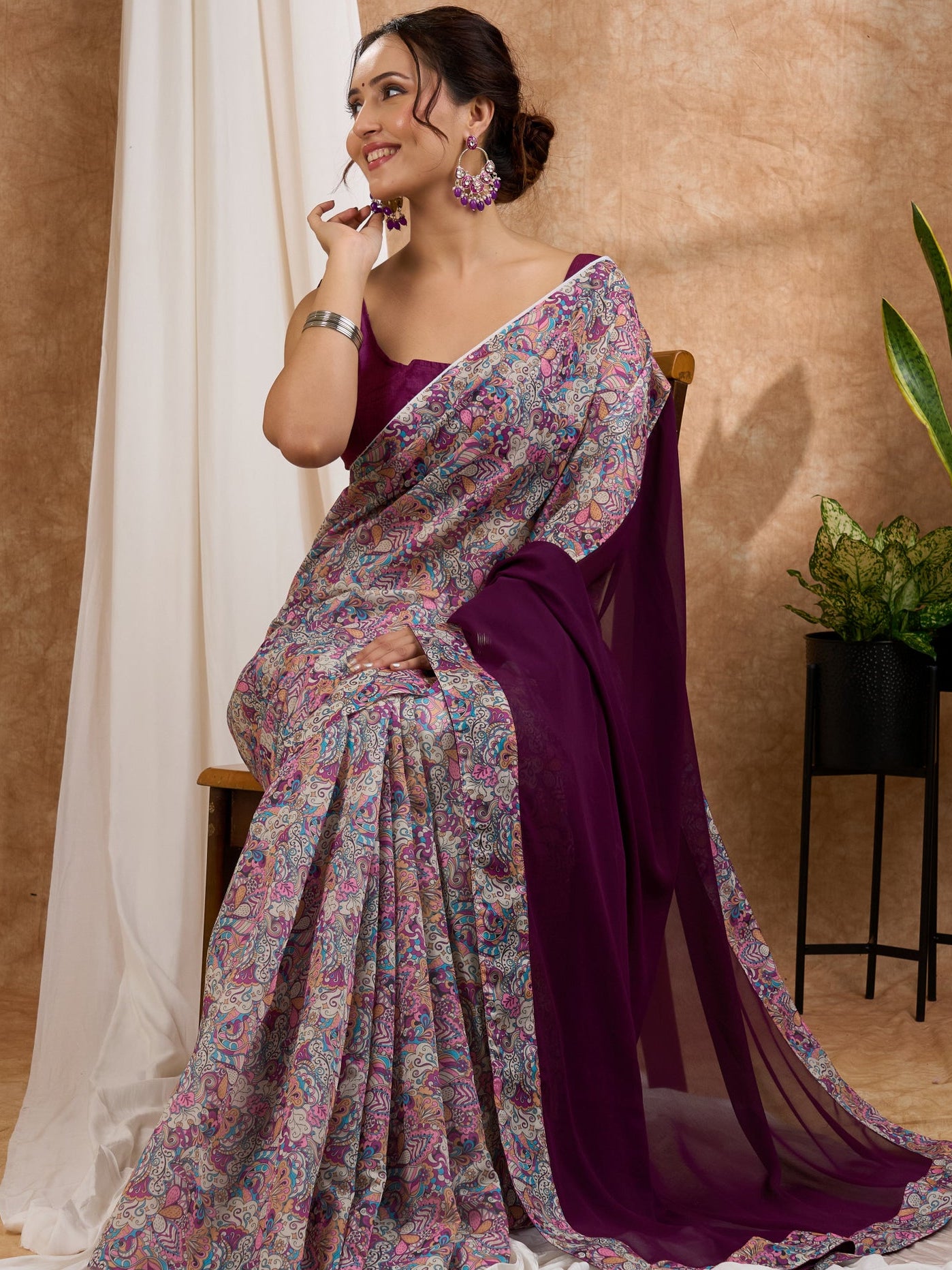 Urban Jungle- Half & Half Chanderi Printed With Georgette Pallu