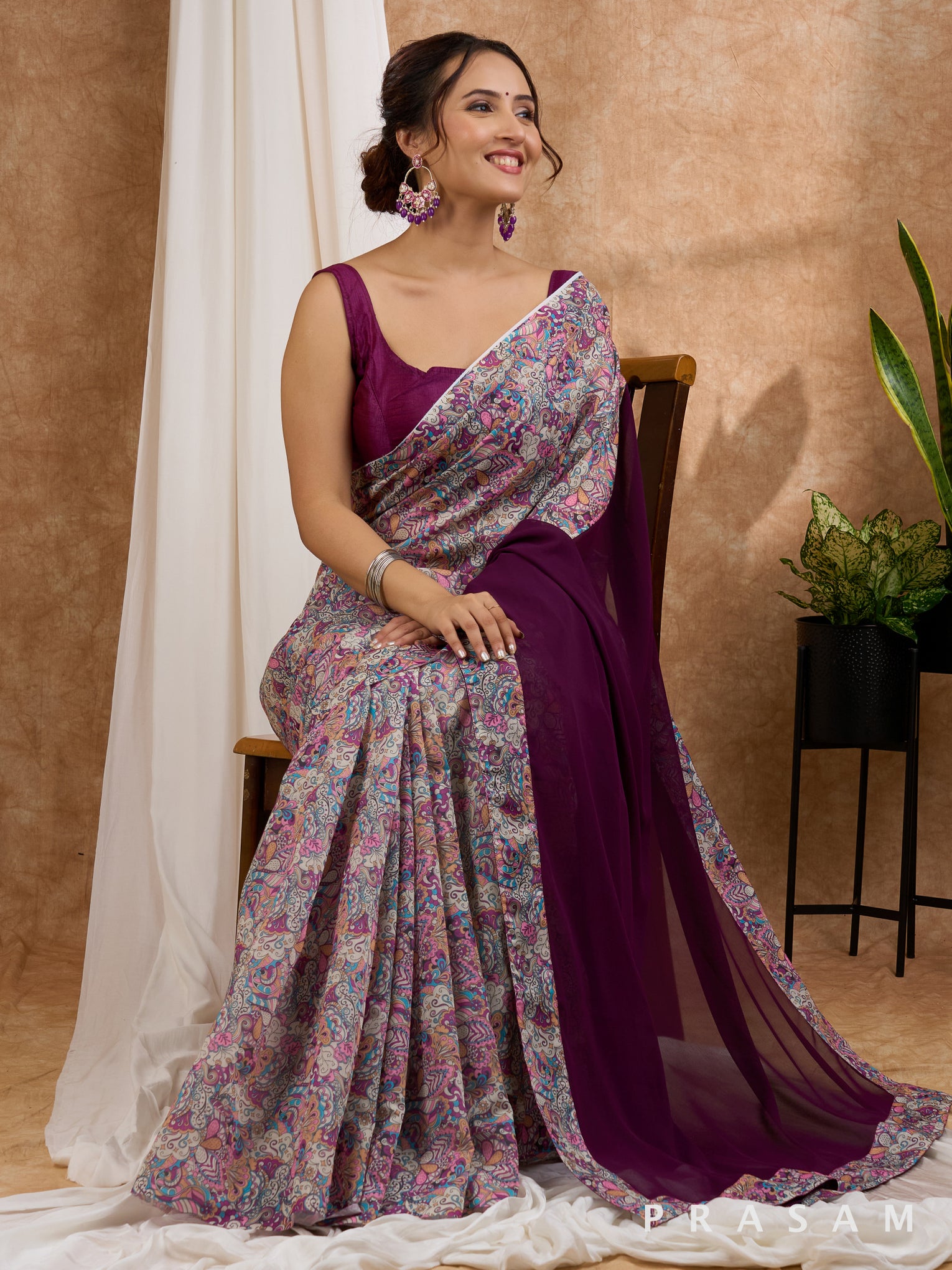 Urban Jungle- Half & Half Chanderi Printed With Georgette Pallu