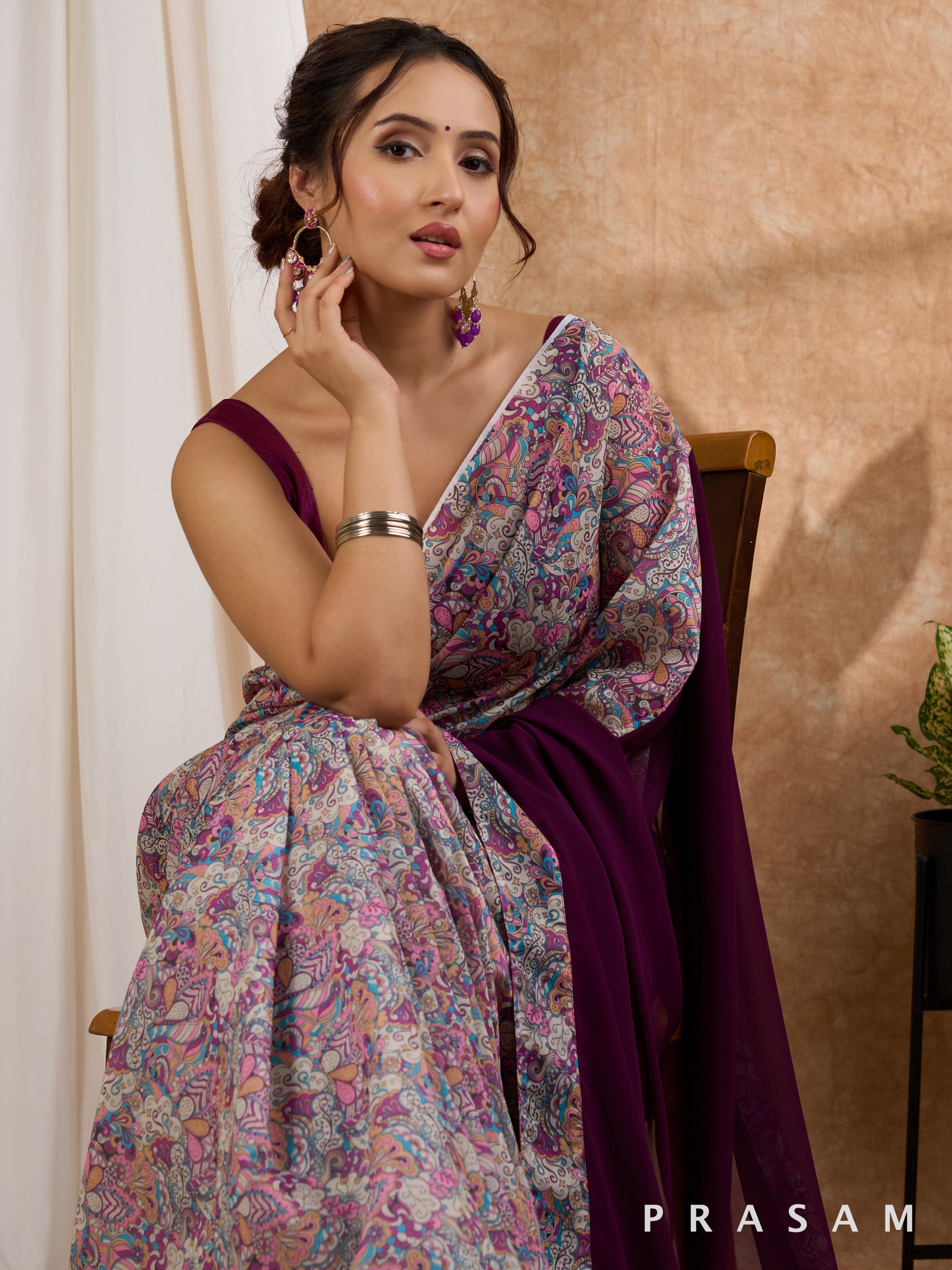 Urban Jungle- Half & Half Chanderi Printed With Georgette Pallu