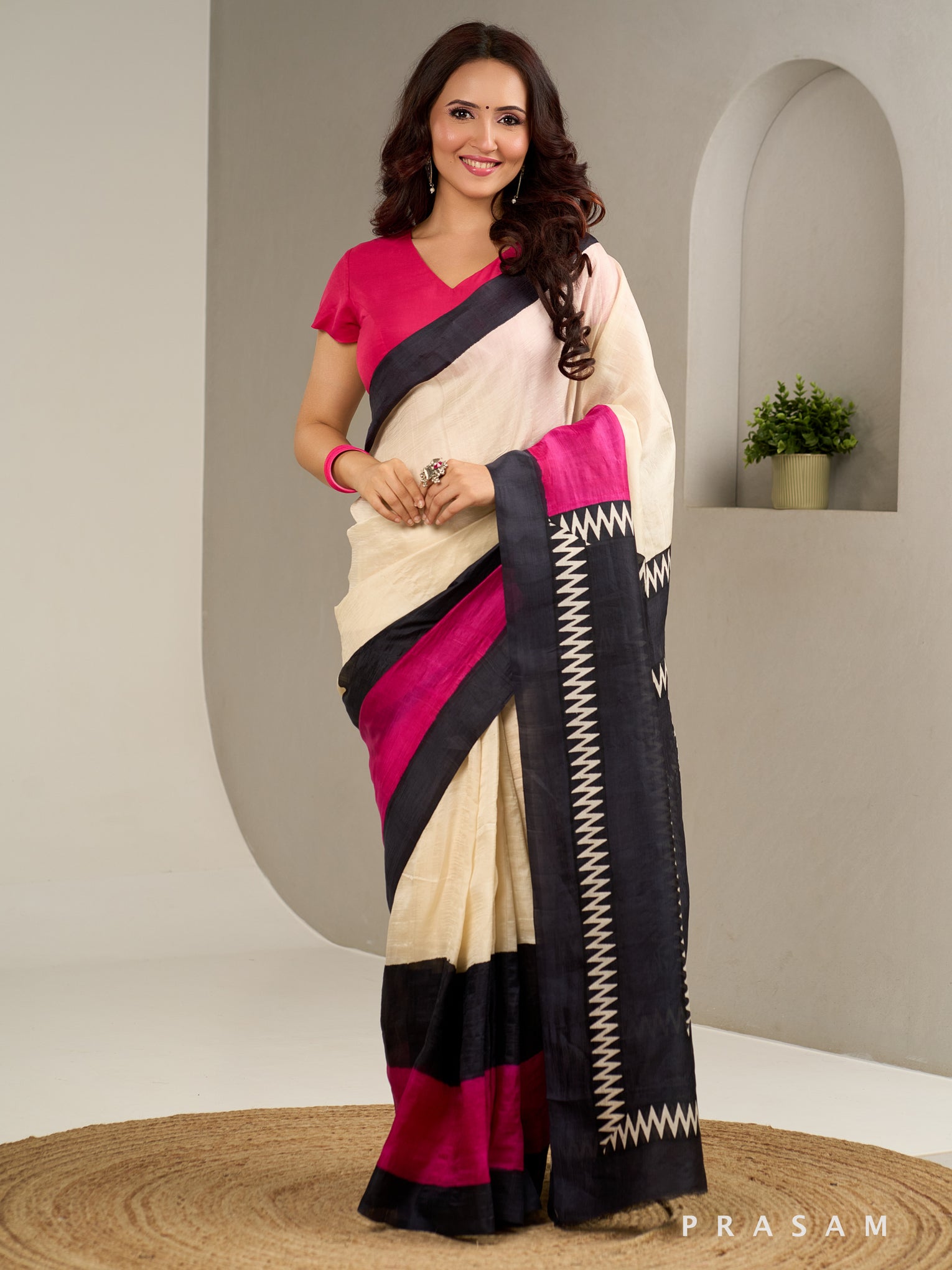 Linear Grace Hand Printed Pure Silk Saree.