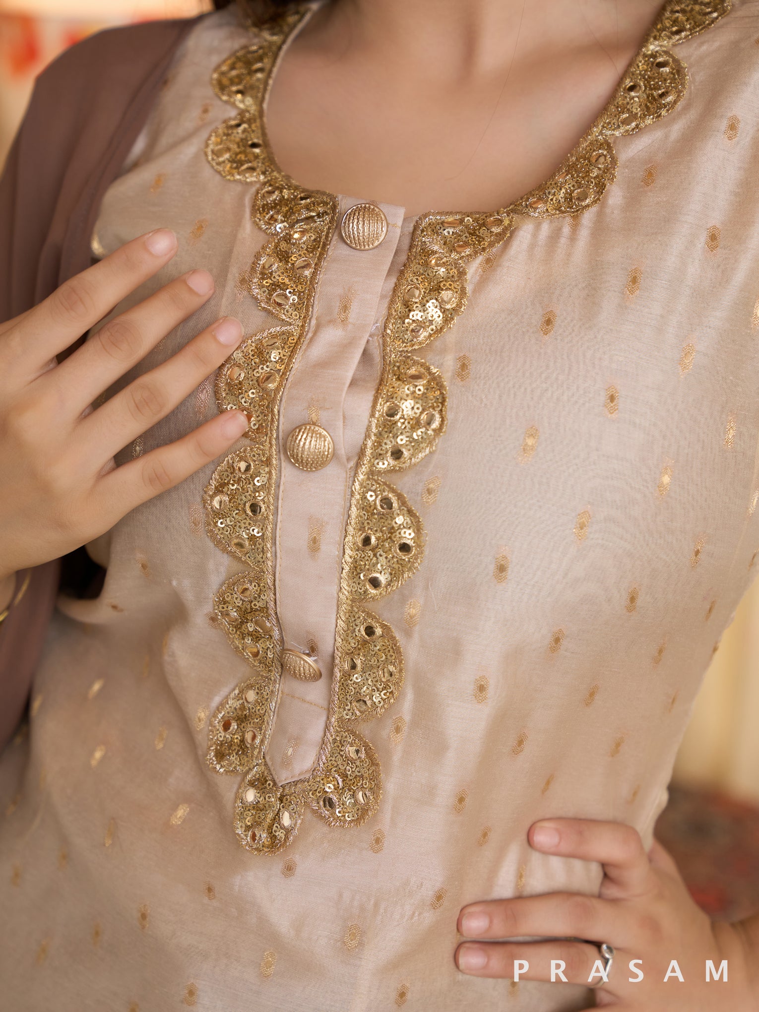 Luxe Gold Chanderi Kurti with Georgette Skirt and Dupatta Set