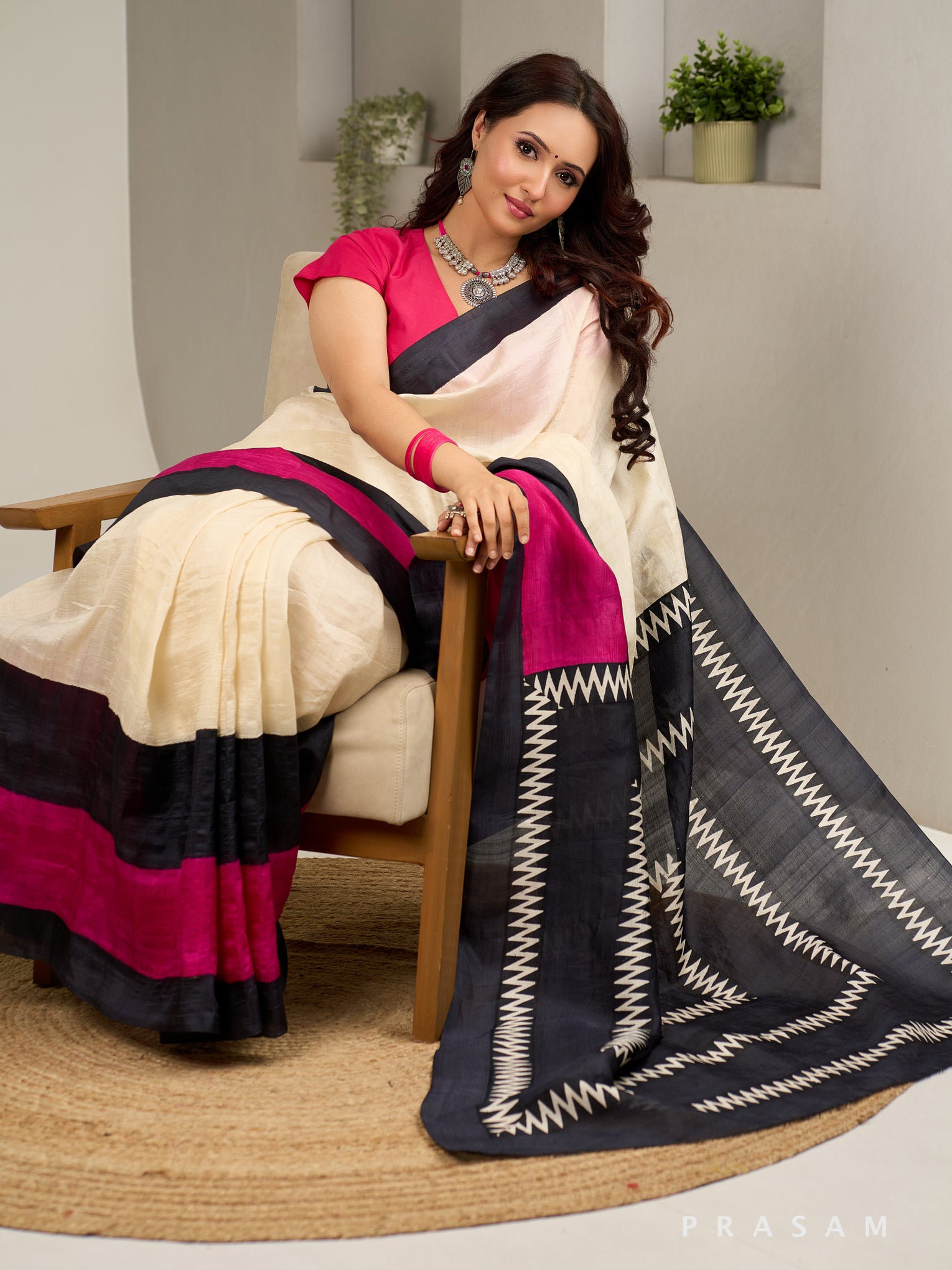 Linear Grace Hand Printed Pure Silk Saree.