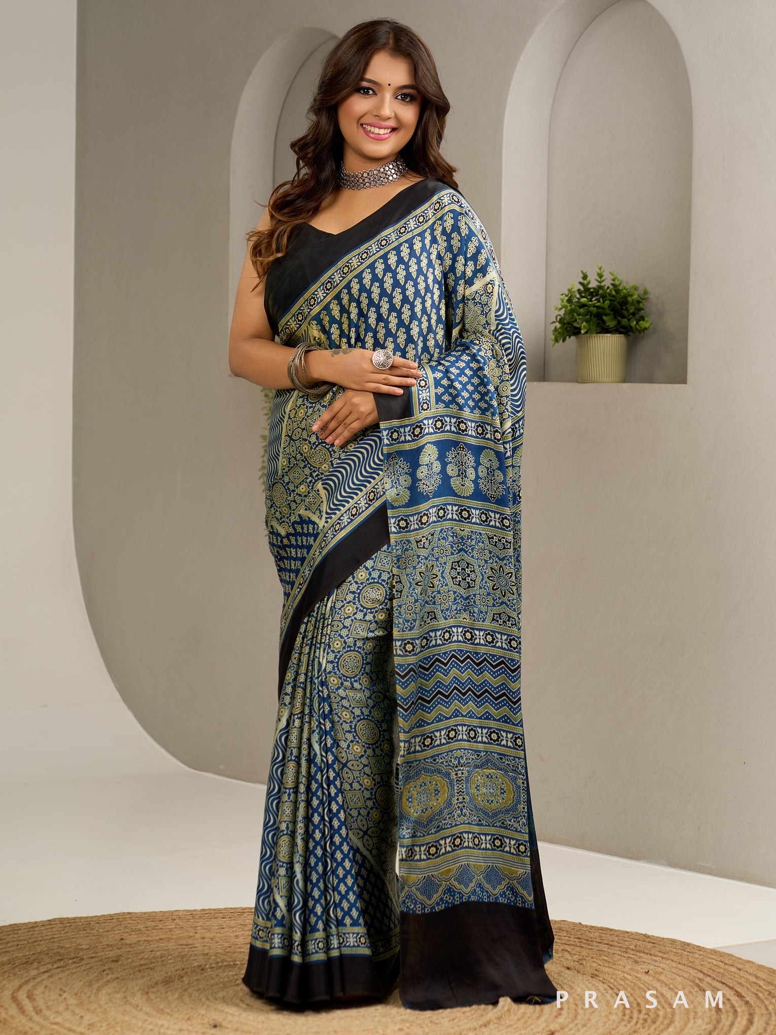 Inkroot Elegance Ajrakh Modal Silk Saree.