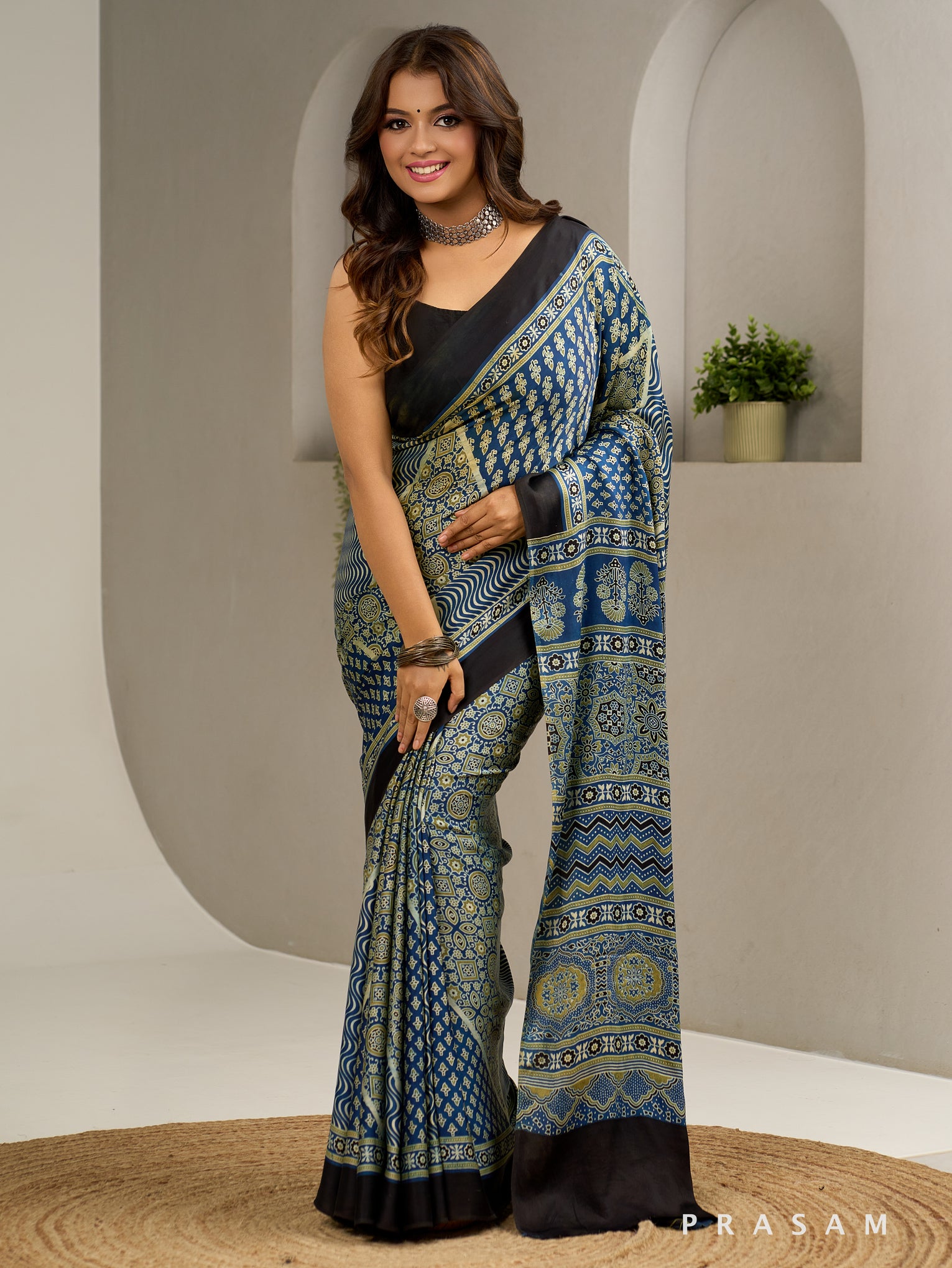 Inkroot Elegance Ajrakh Modal Silk Saree.