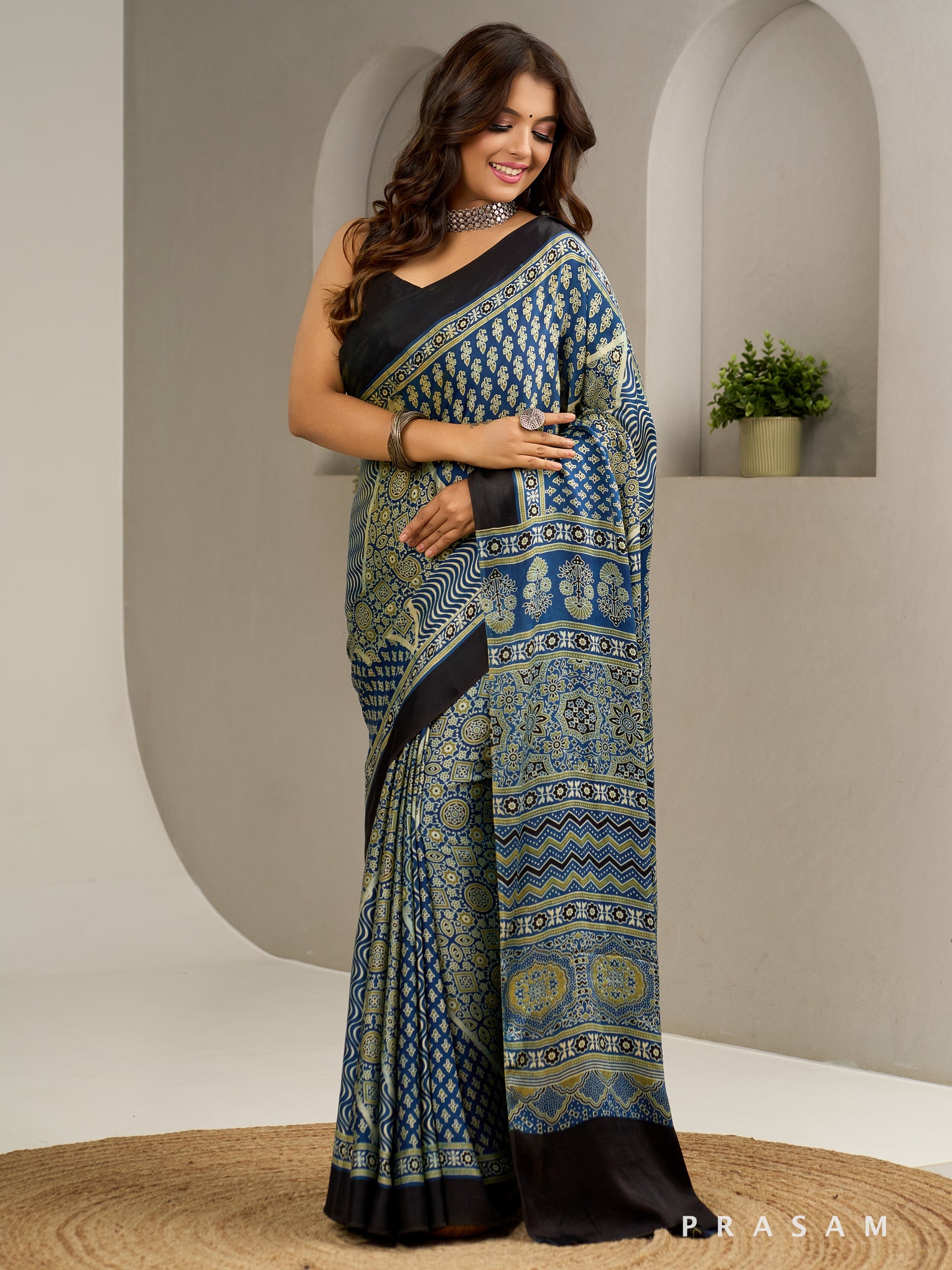 Inkroot Elegance Ajrakh Modal Silk Saree.