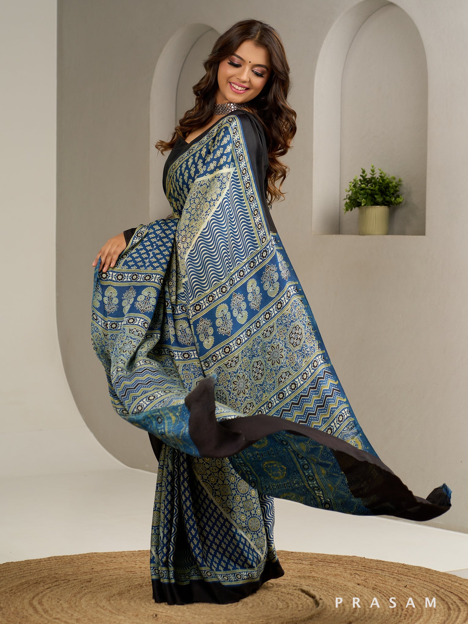 Inkroot Elegance Ajrakh Modal Silk Saree.