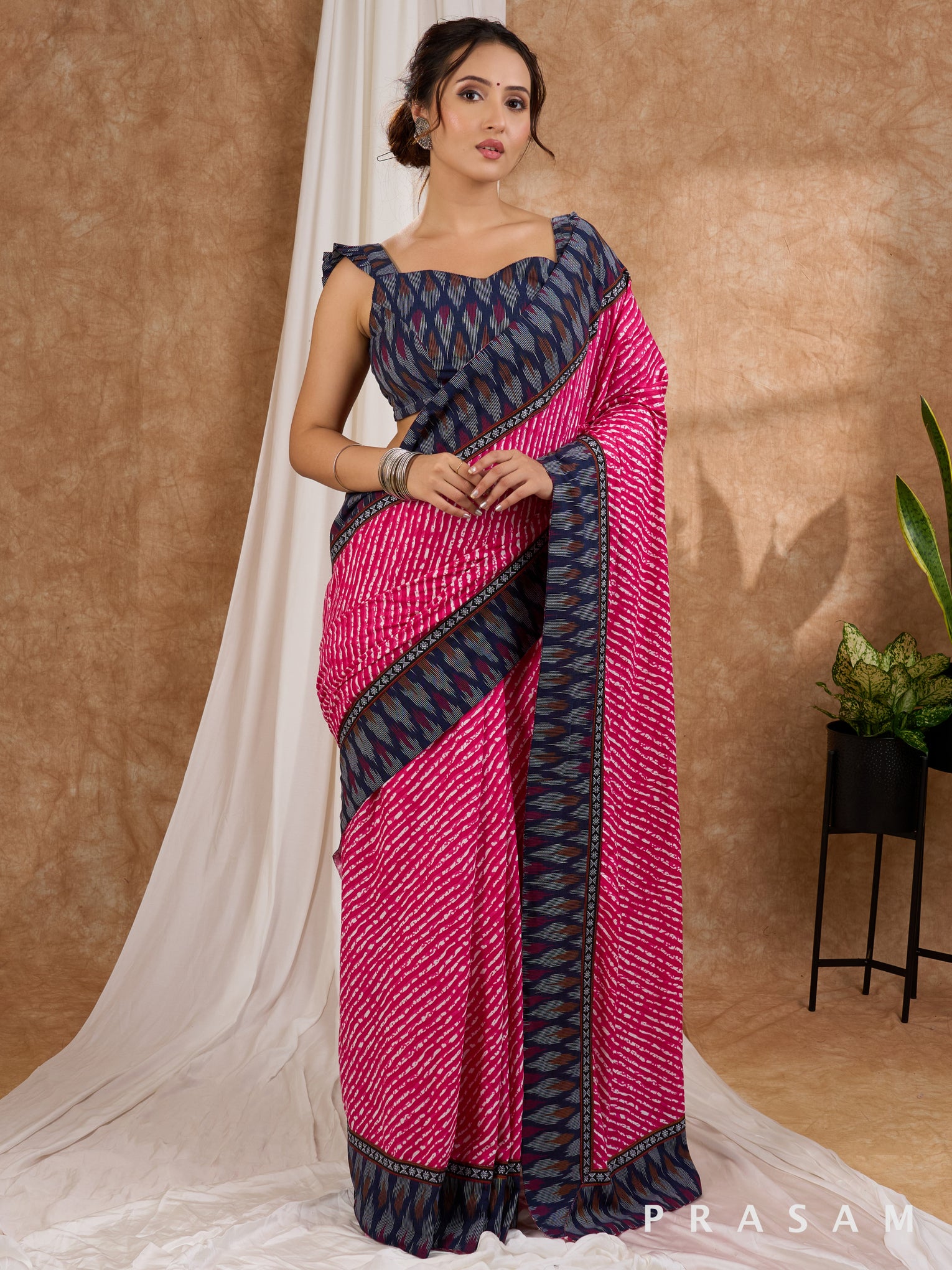 Candy Bliss - Leheriya Cotton Saree with Ikat Border