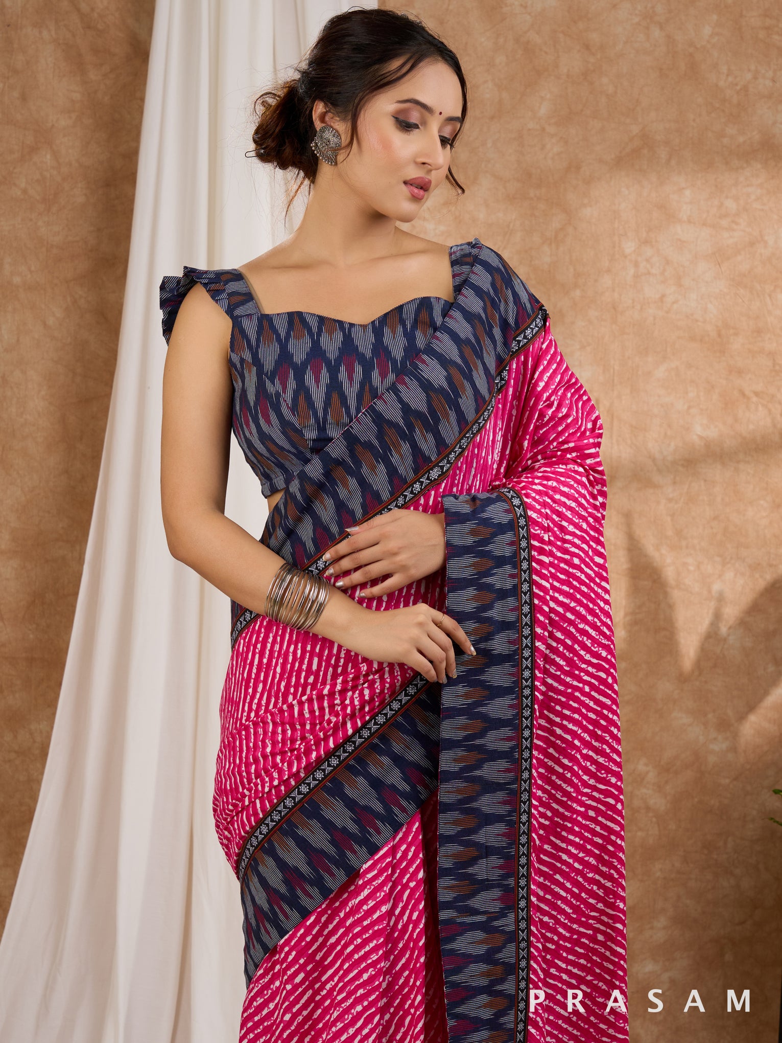 Candy Bliss - Leheriya Cotton Saree with Ikat Border