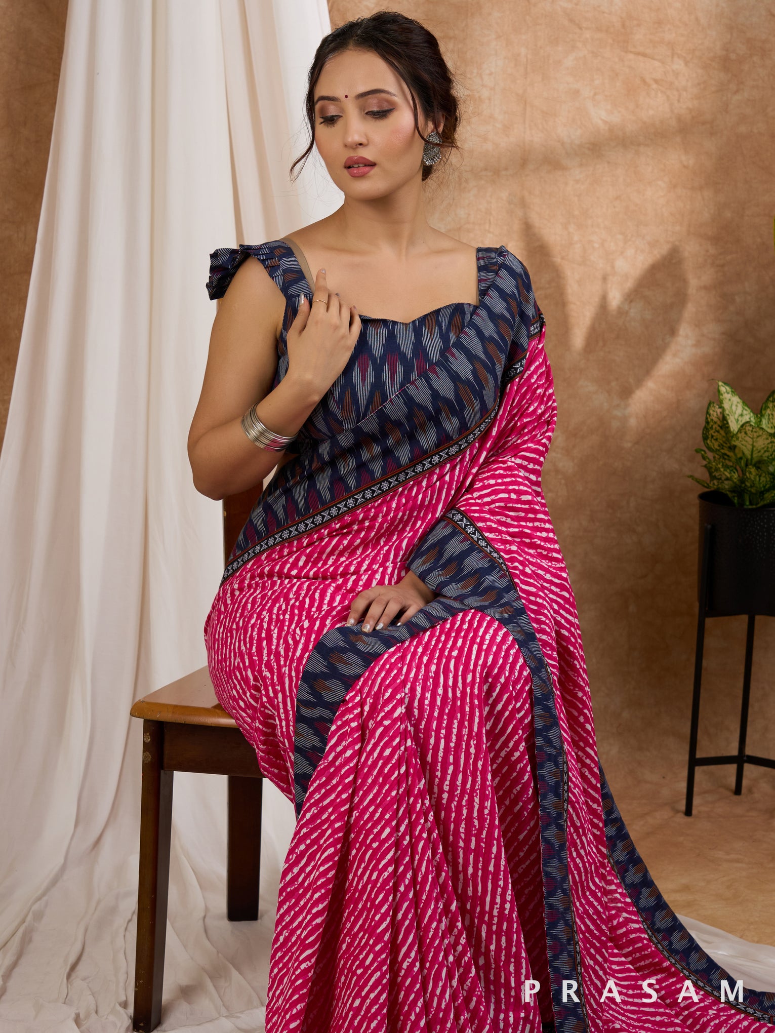 Candy Bliss - Leheriya Cotton Saree with Ikat Border
