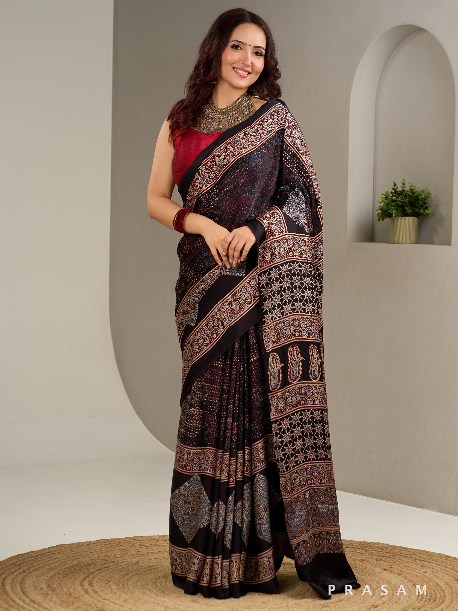 Dusky Tales Ajrakh Modal Silk Saree