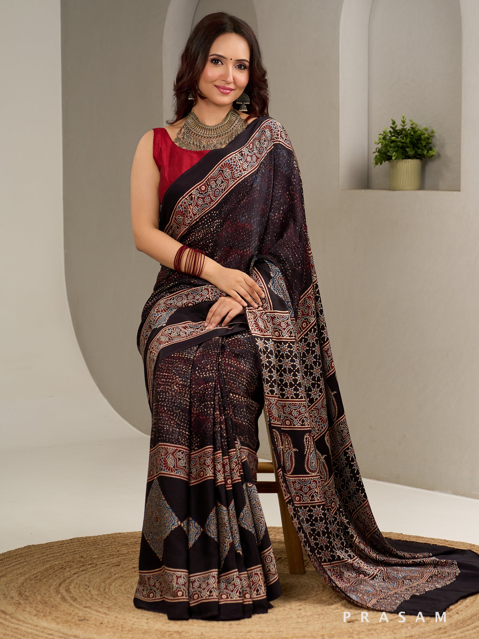 Dusky Tales Ajrakh Modal Silk Saree