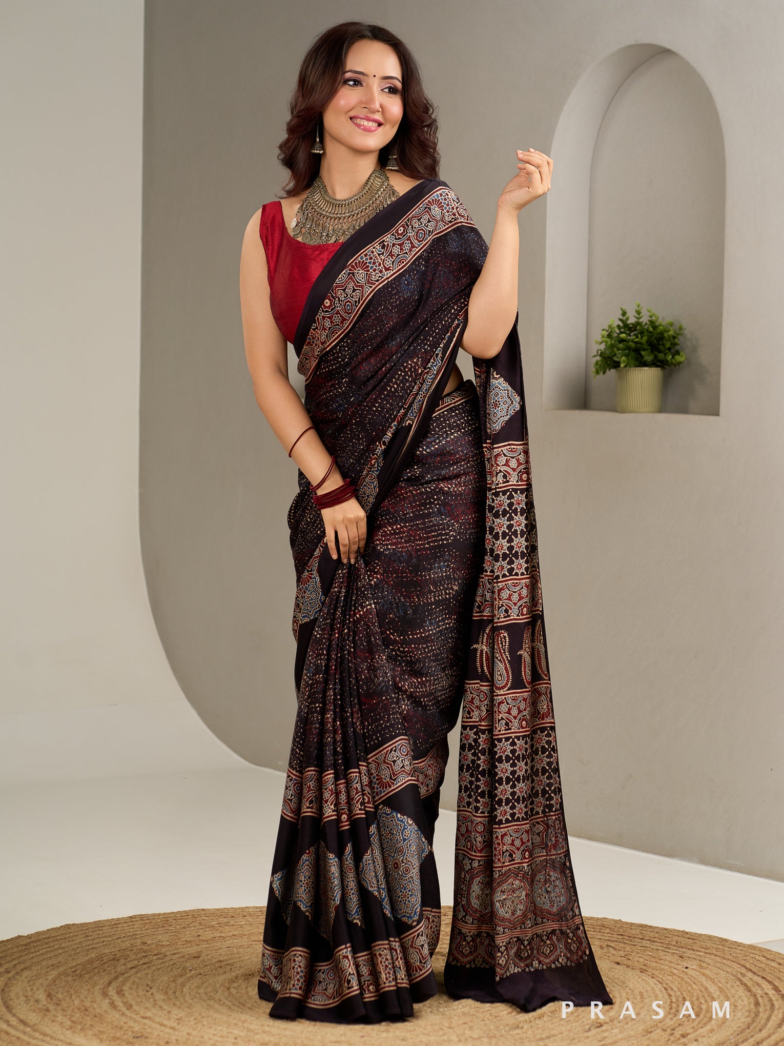 Dusky Tales Ajrakh Modal Silk Saree