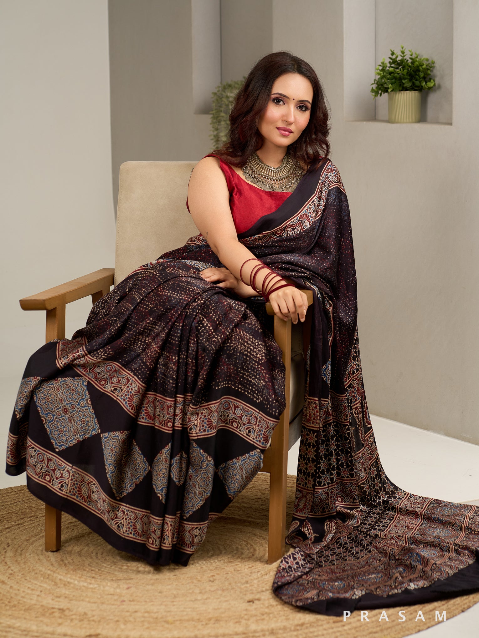 Dusky Tales Ajrakh Modal Silk Saree