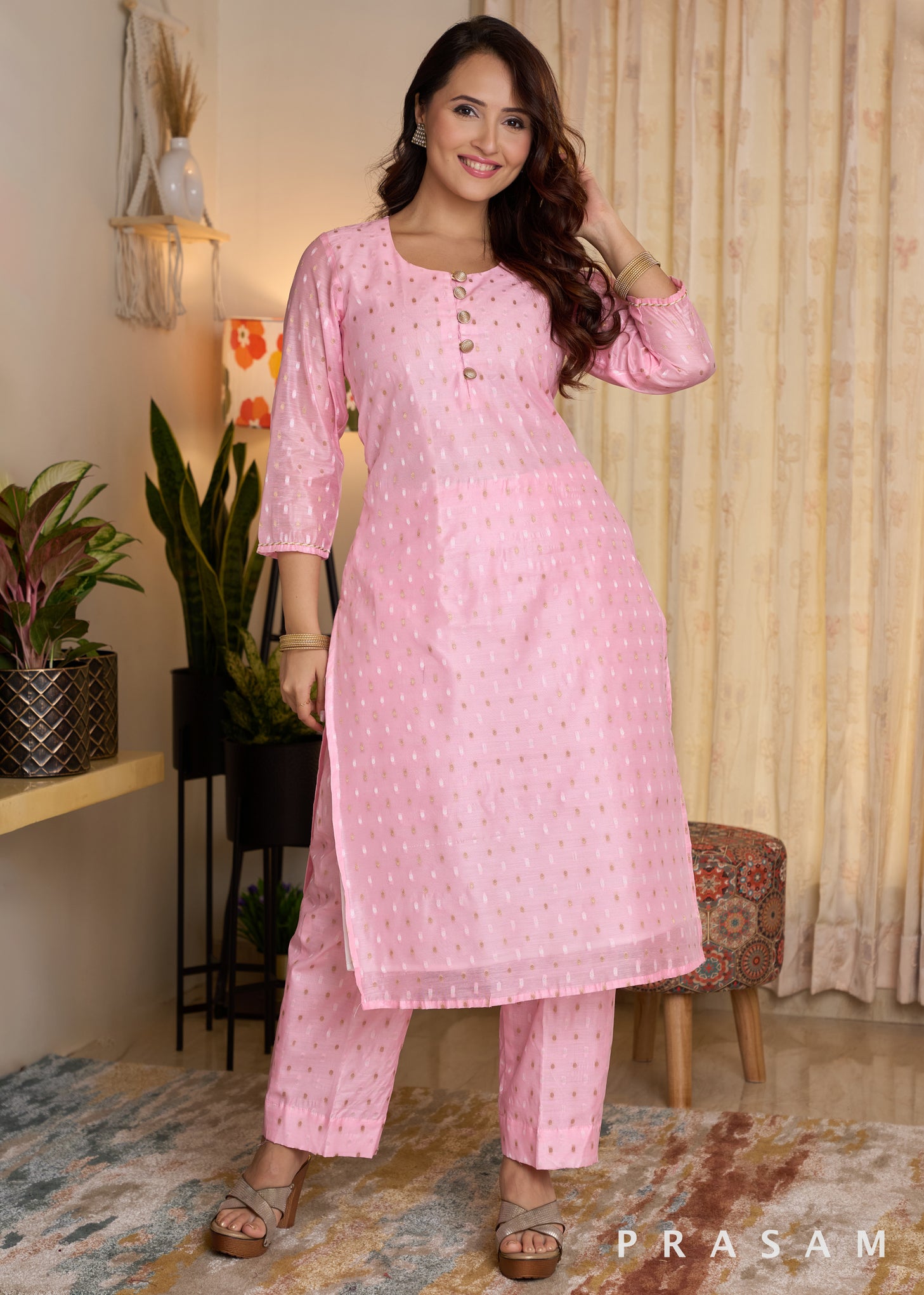 Pink Dewdrop Chanderi Kurta Set