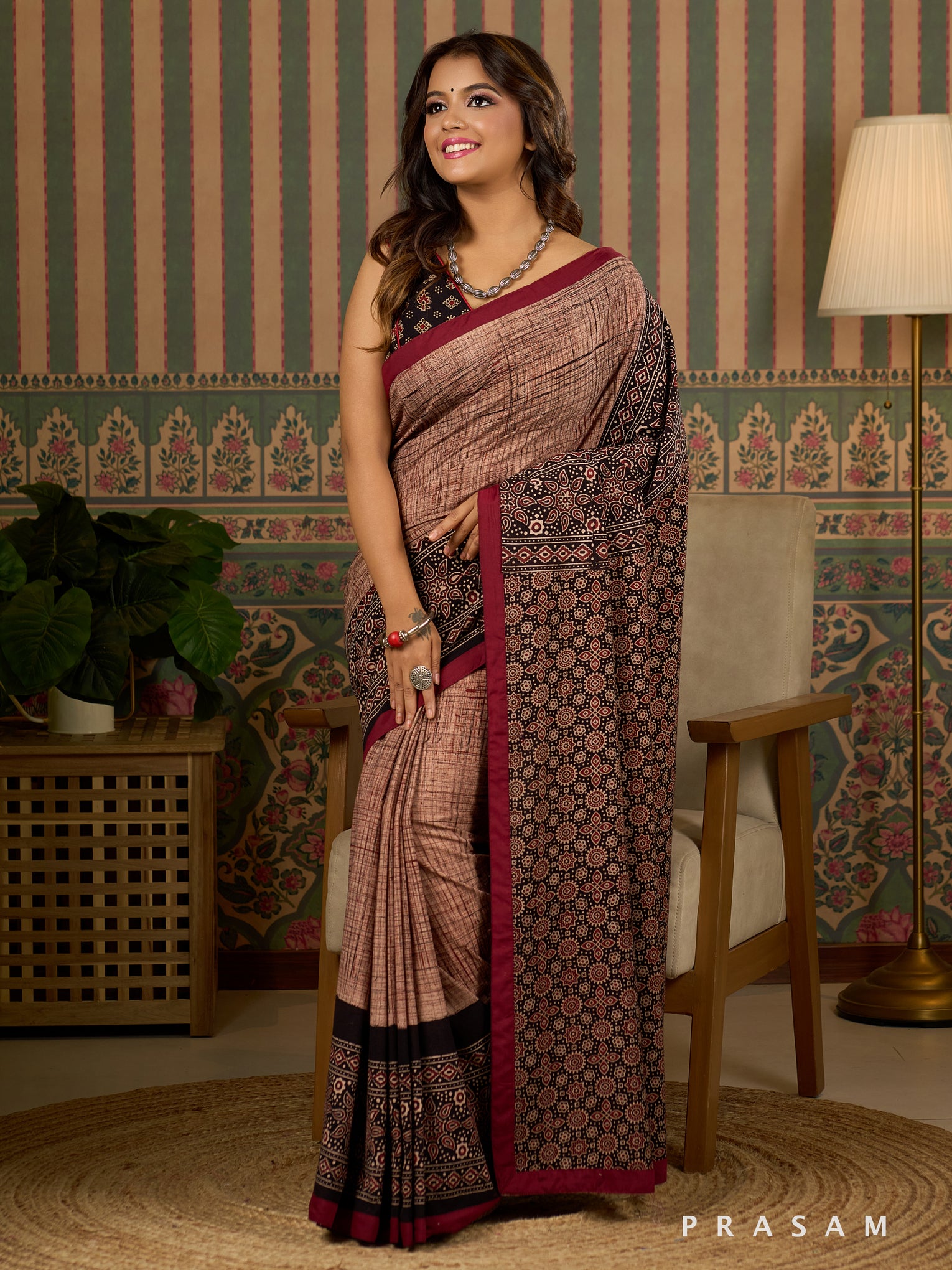 Rustwood Handloom Inspired Ajrakh Saree