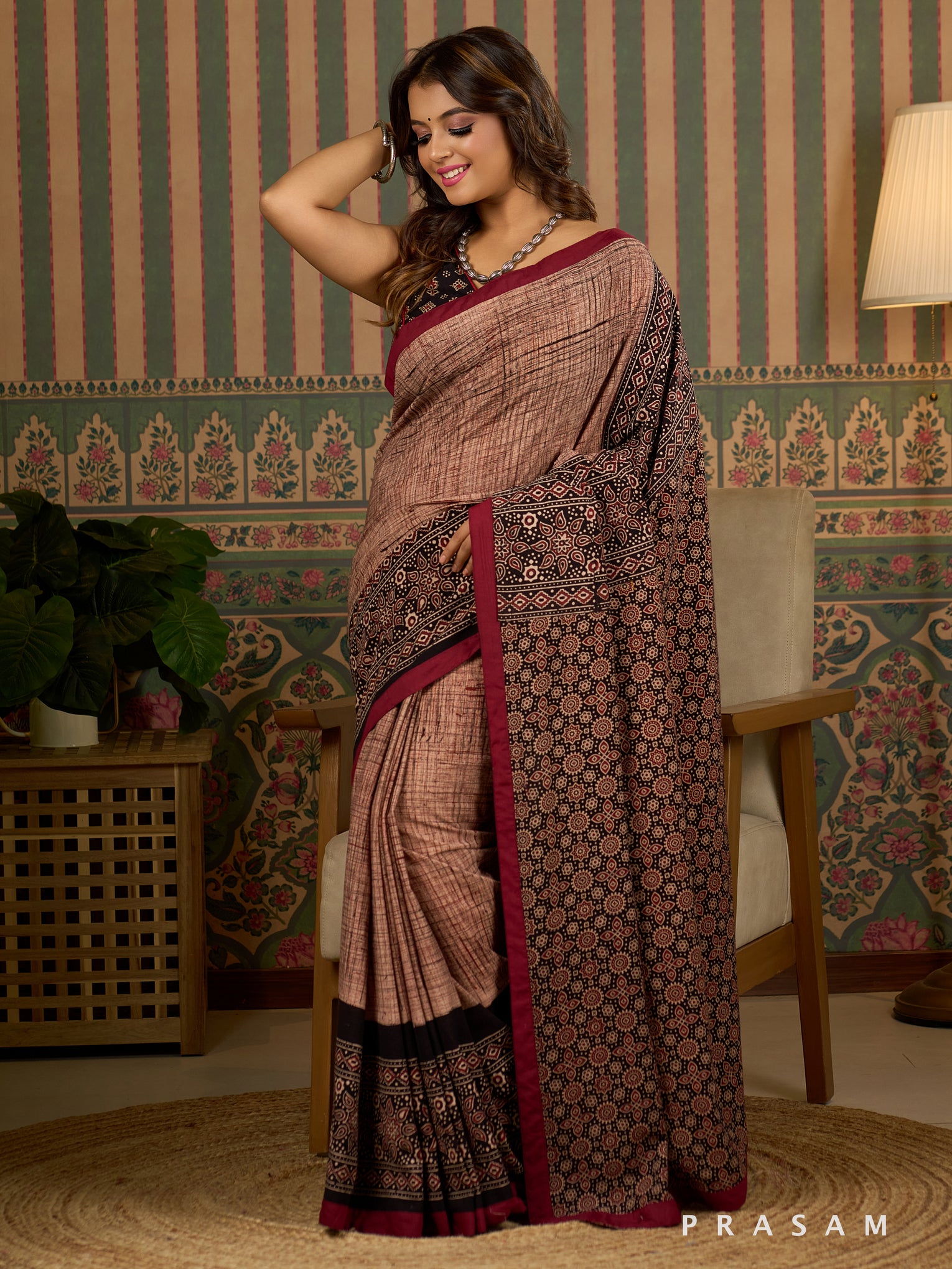 Rustwood Handloom Inspired Ajrakh Saree