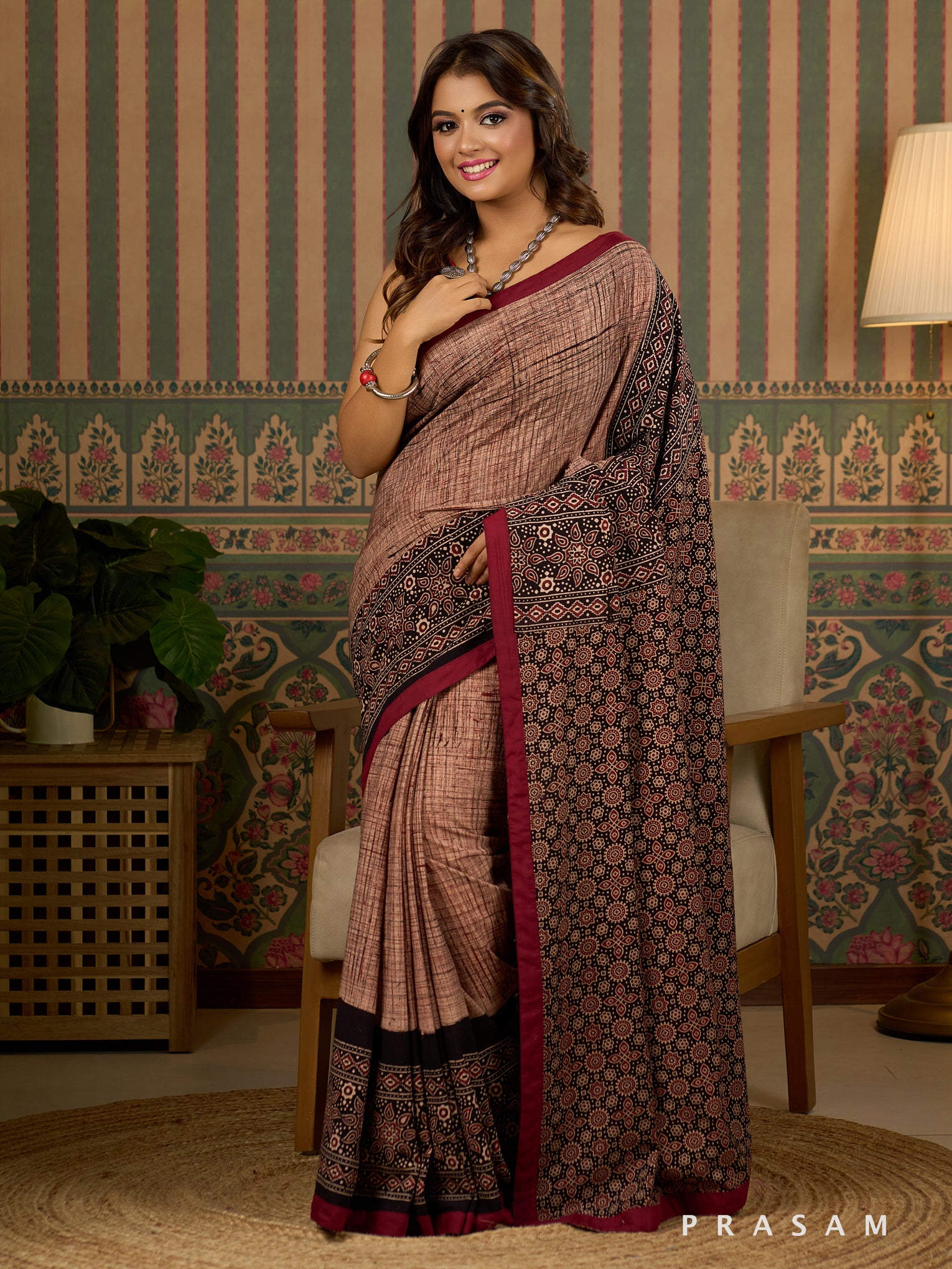 Rustwood Handloom Inspired Ajrakh Saree