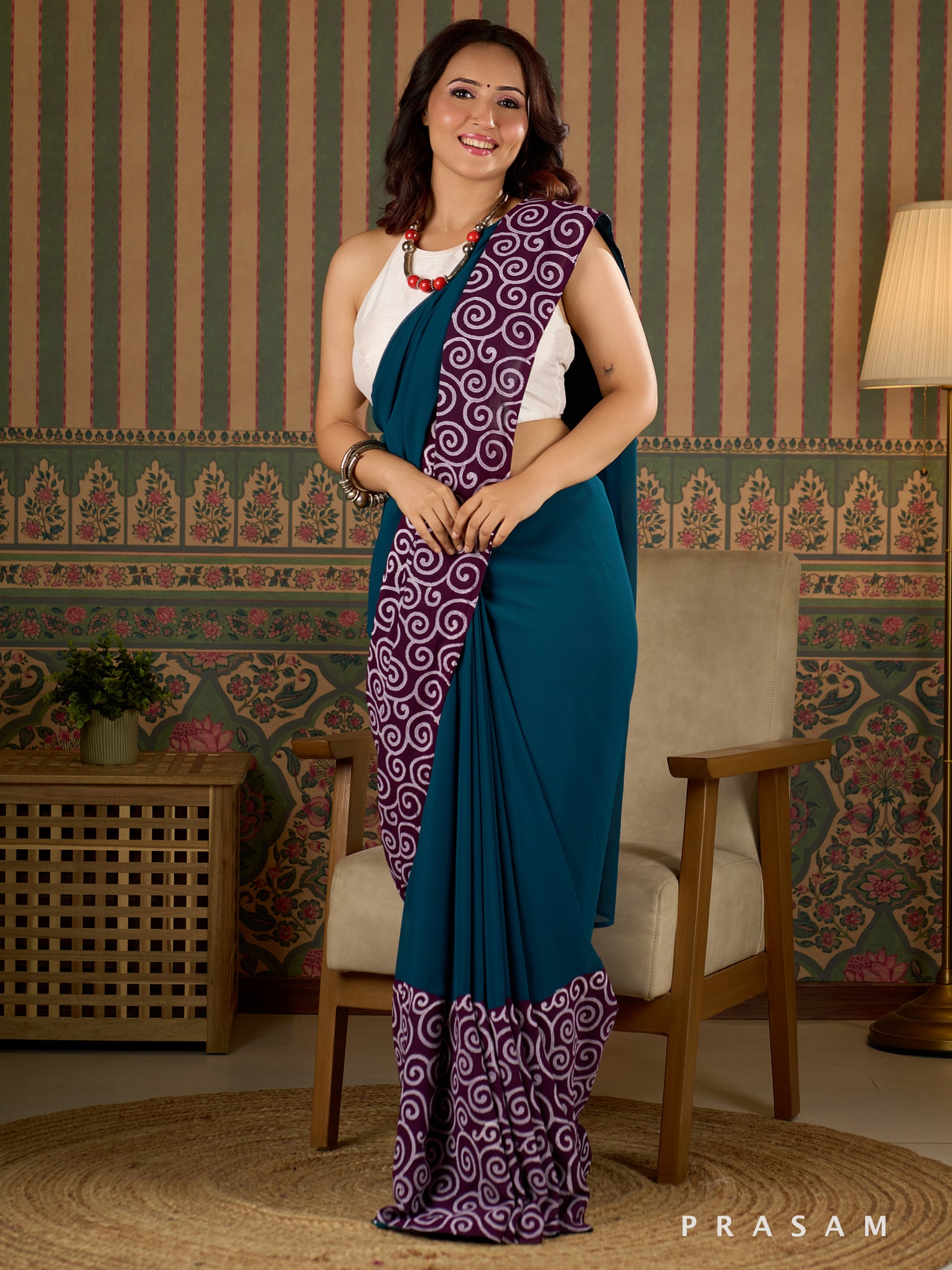 Swirlscape Georgette Saree With Block Print