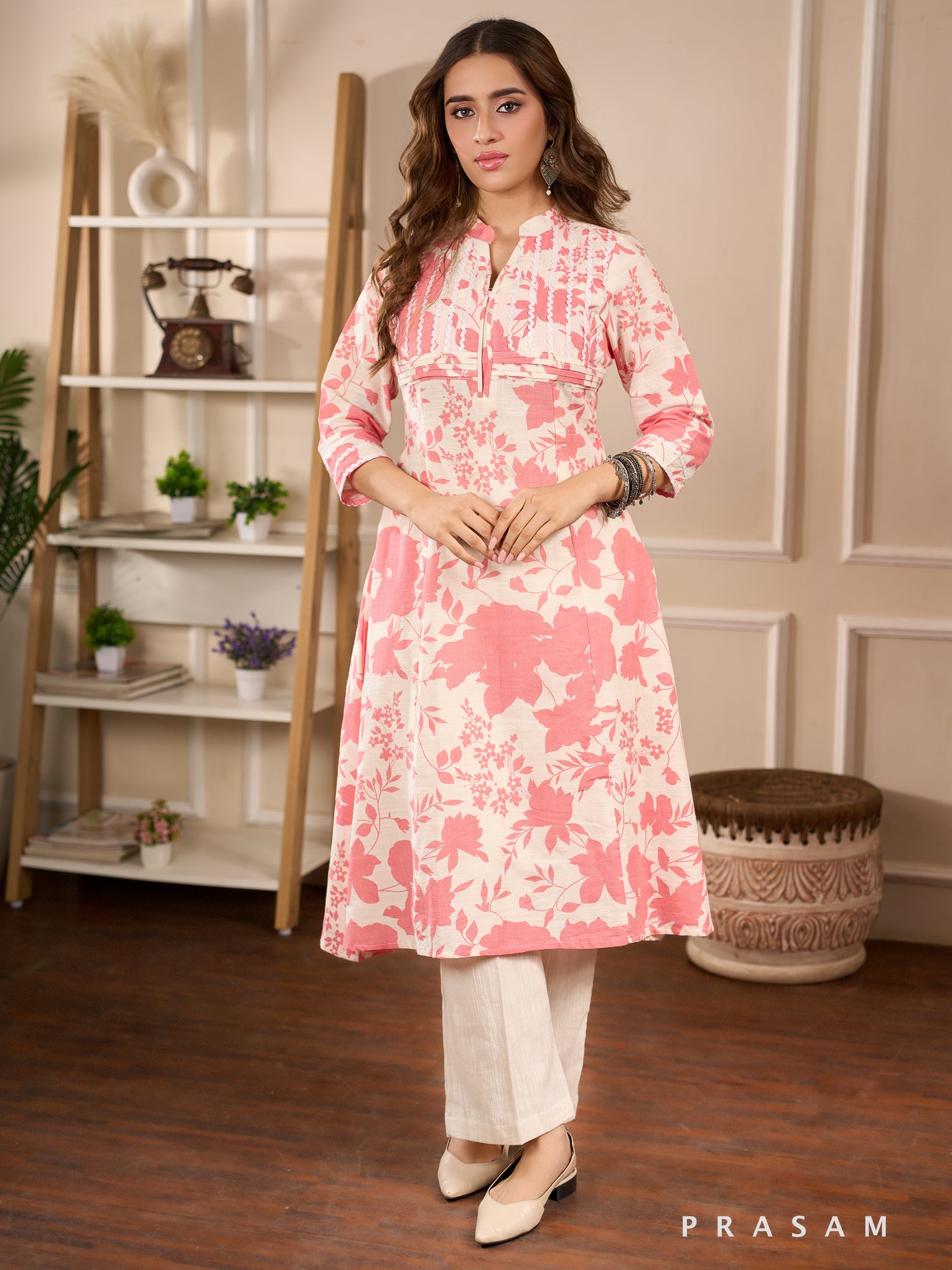 Coral Canvas Block-printed Kurti (Optional Pant)