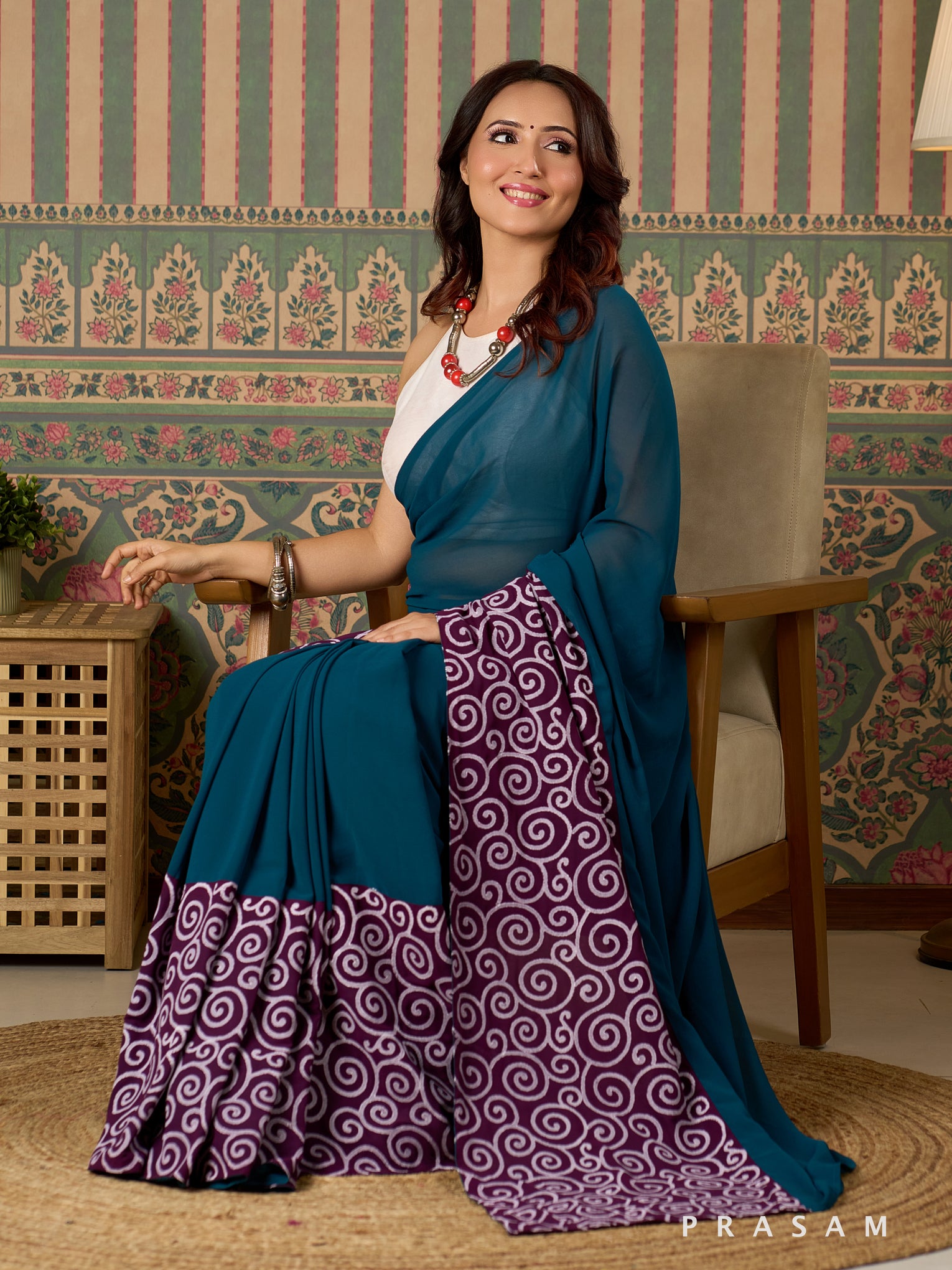 Swirlscape Georgette Saree With Block Print