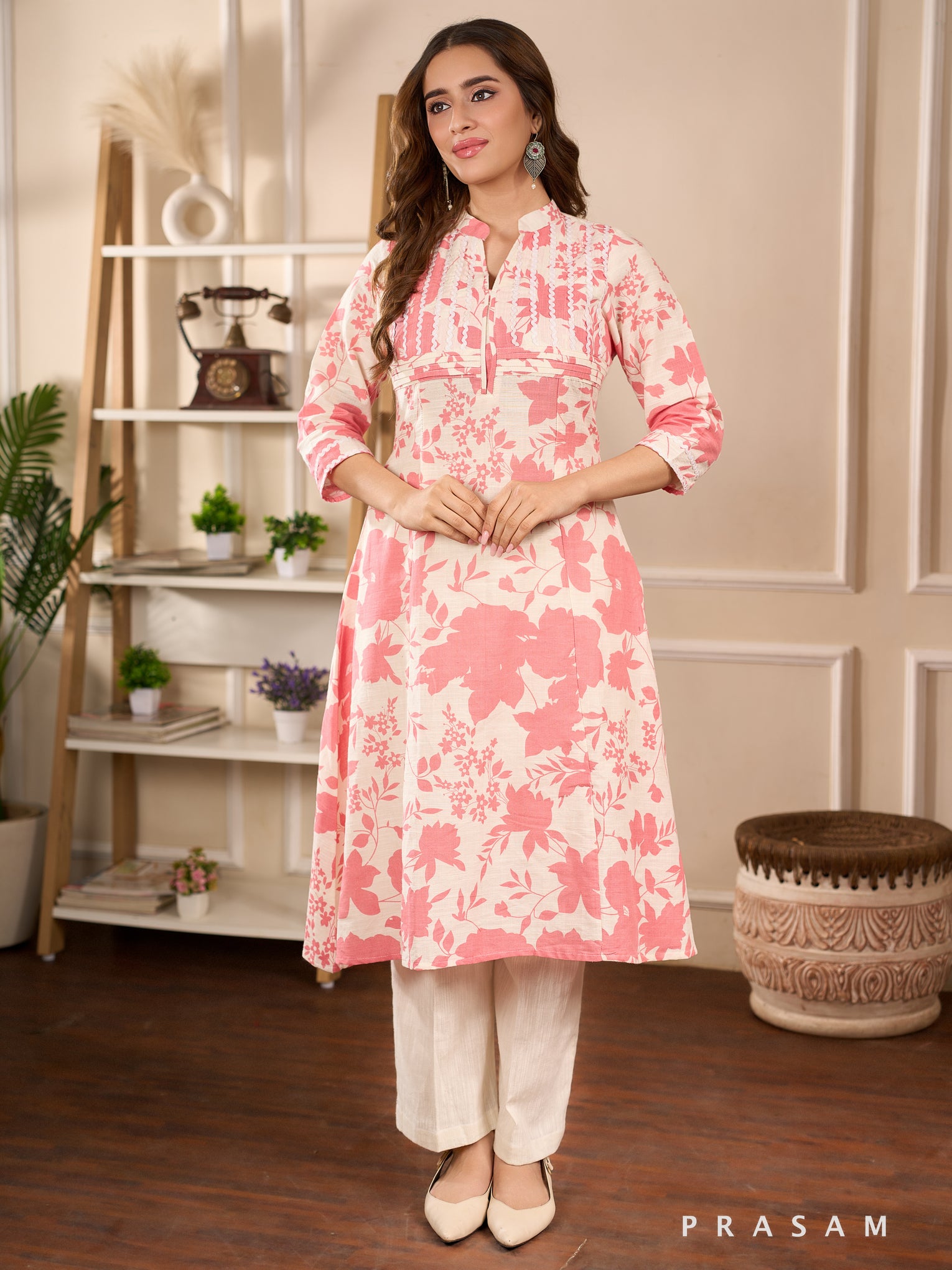 Coral Canvas Block-printed Kurti (Optional Pant)