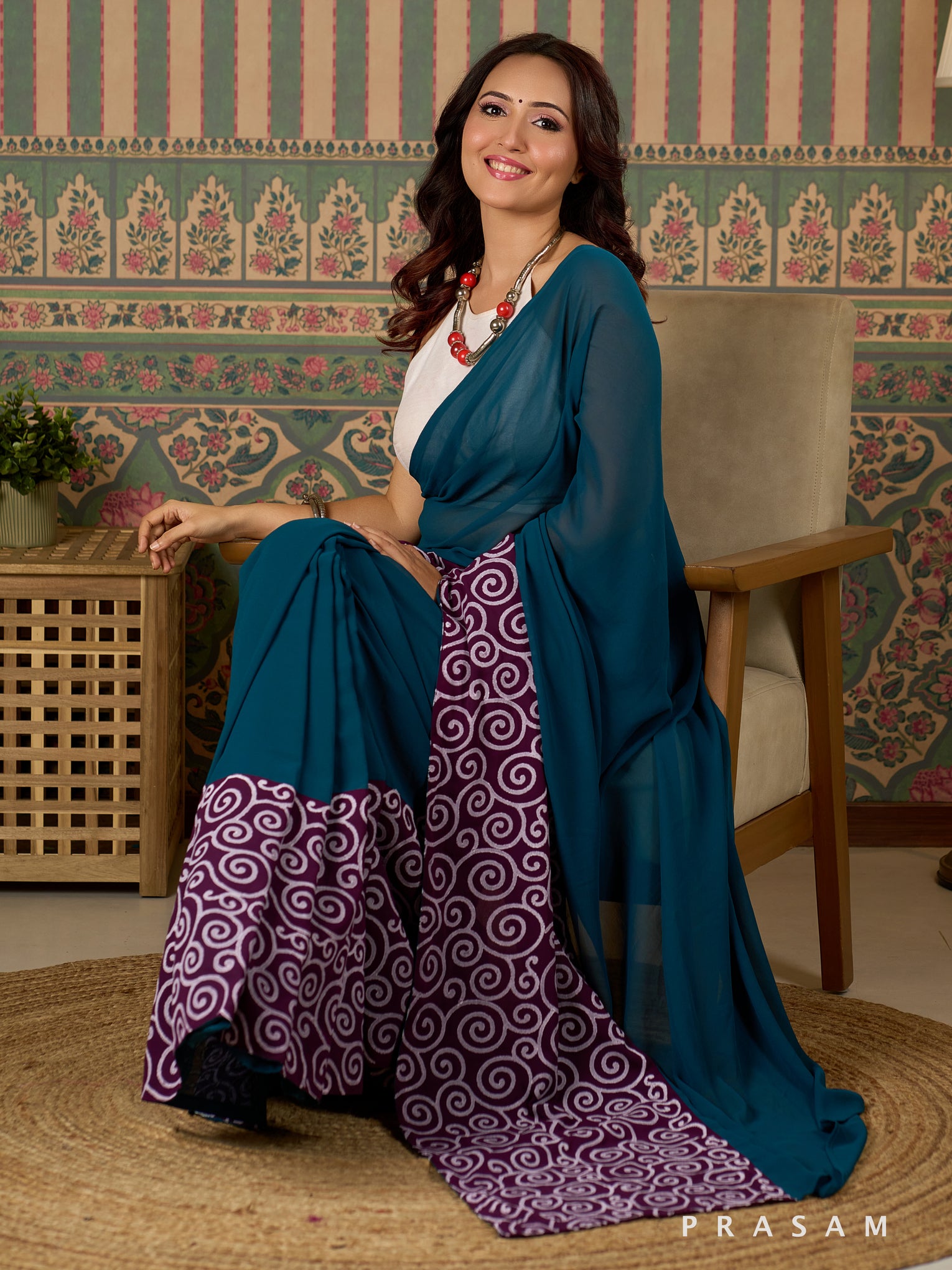 Swirlscape Georgette Saree With Block Print