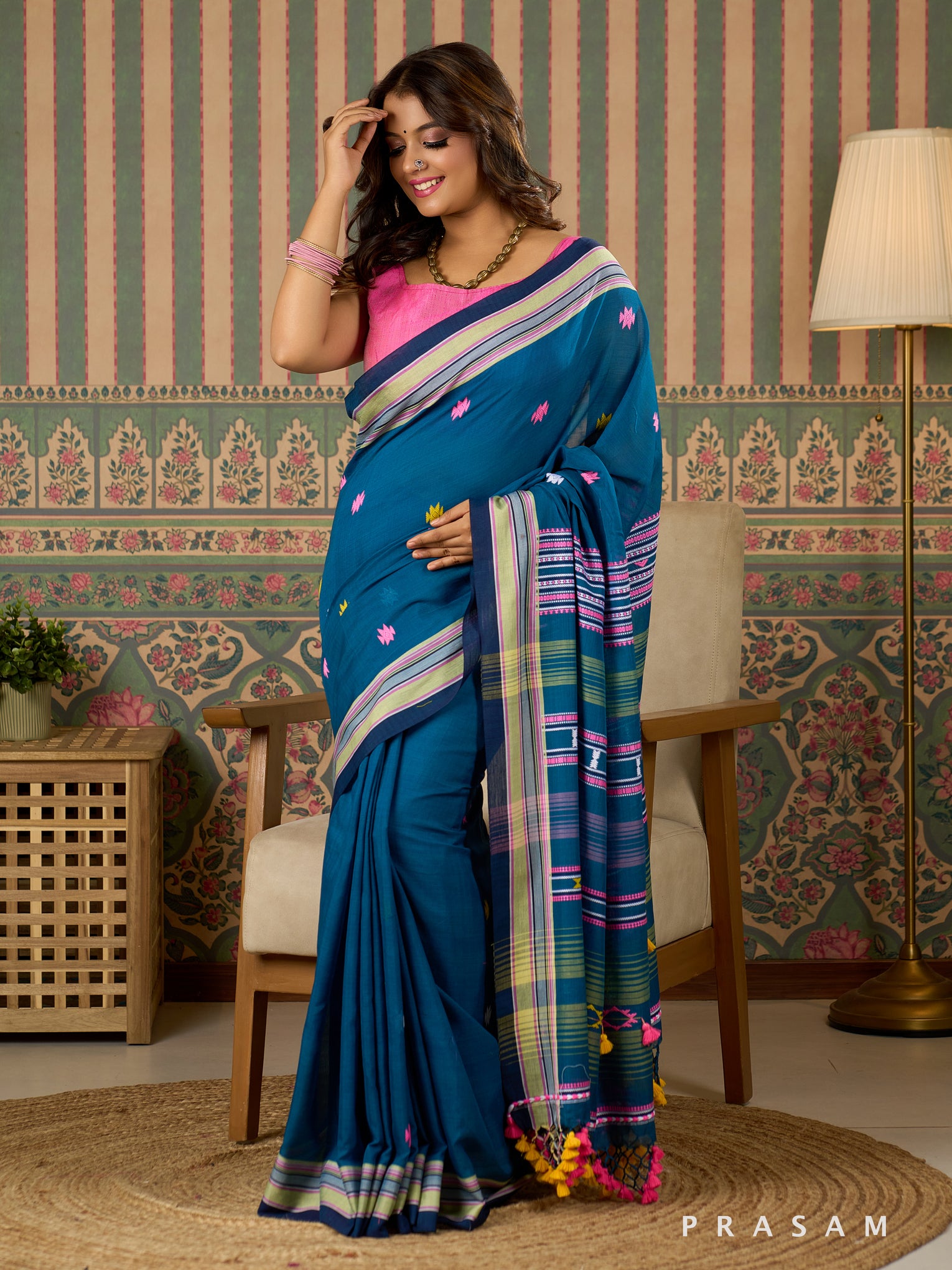 Teal Tales Handwoven Cotton Saree