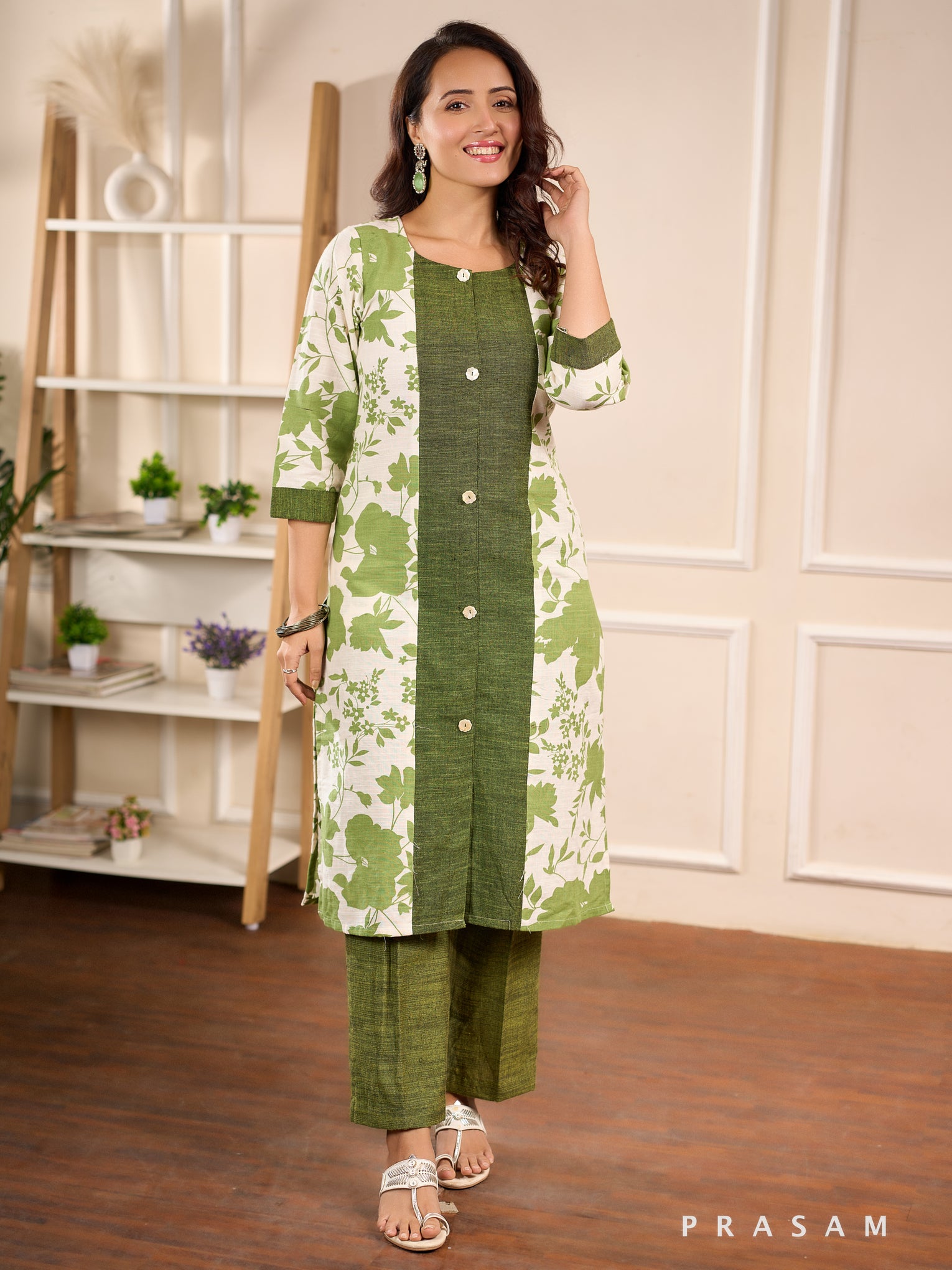 Emerald Vine Cotton Kurta Set