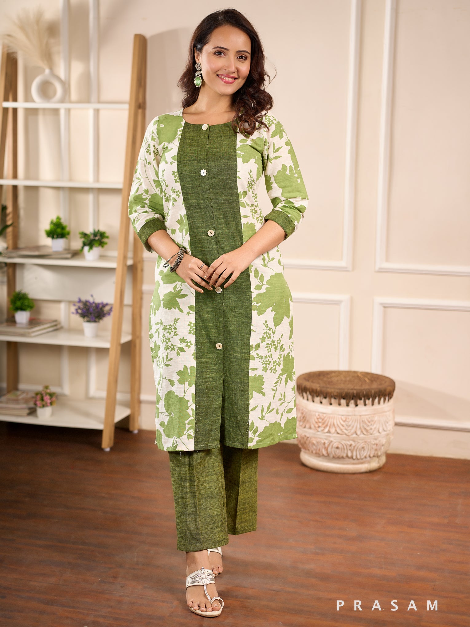 Emerald Vine Cotton Kurta Set