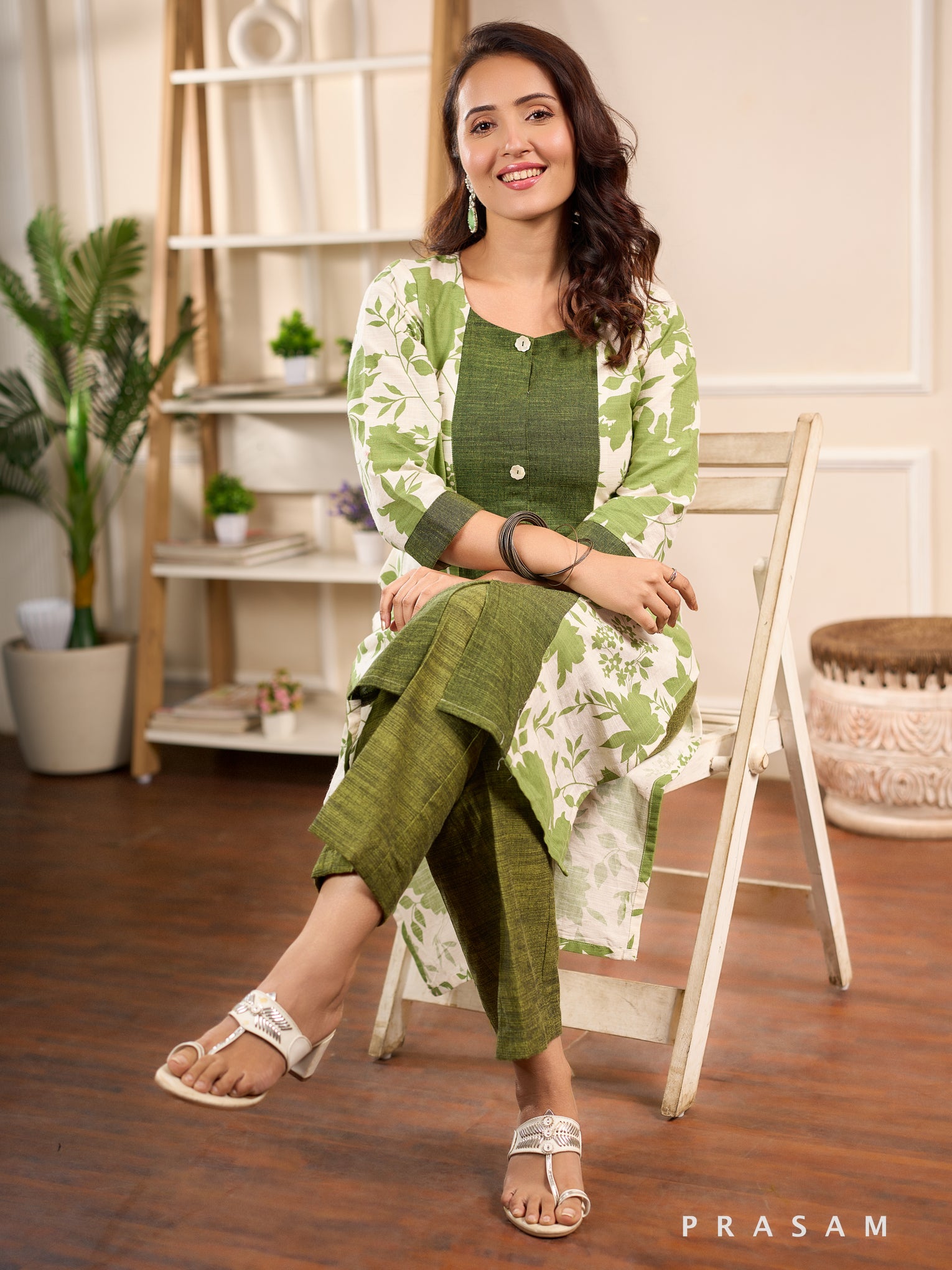 Emerald Vine Cotton Kurta Set