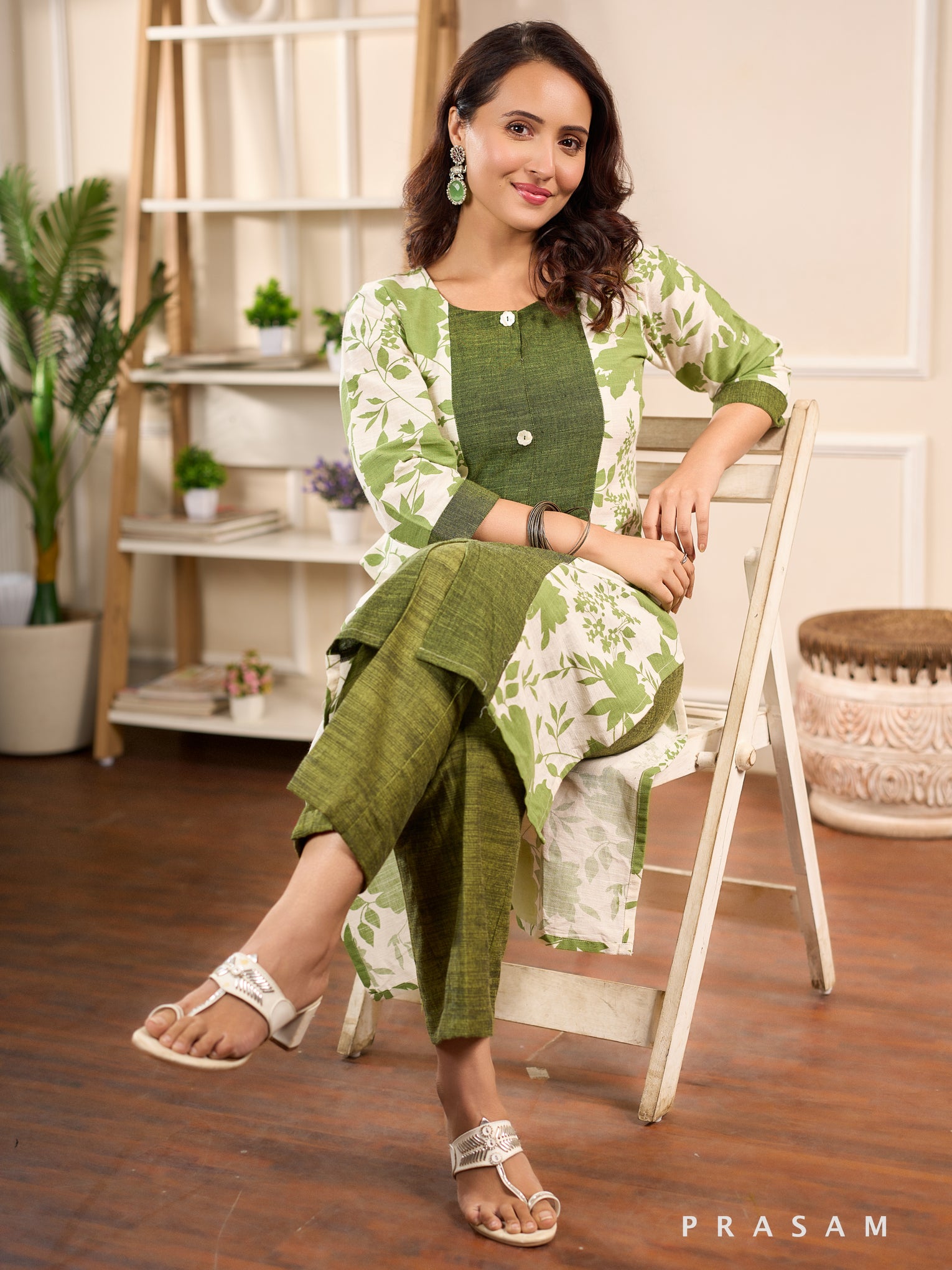 Emerald Vine Cotton Kurta Set