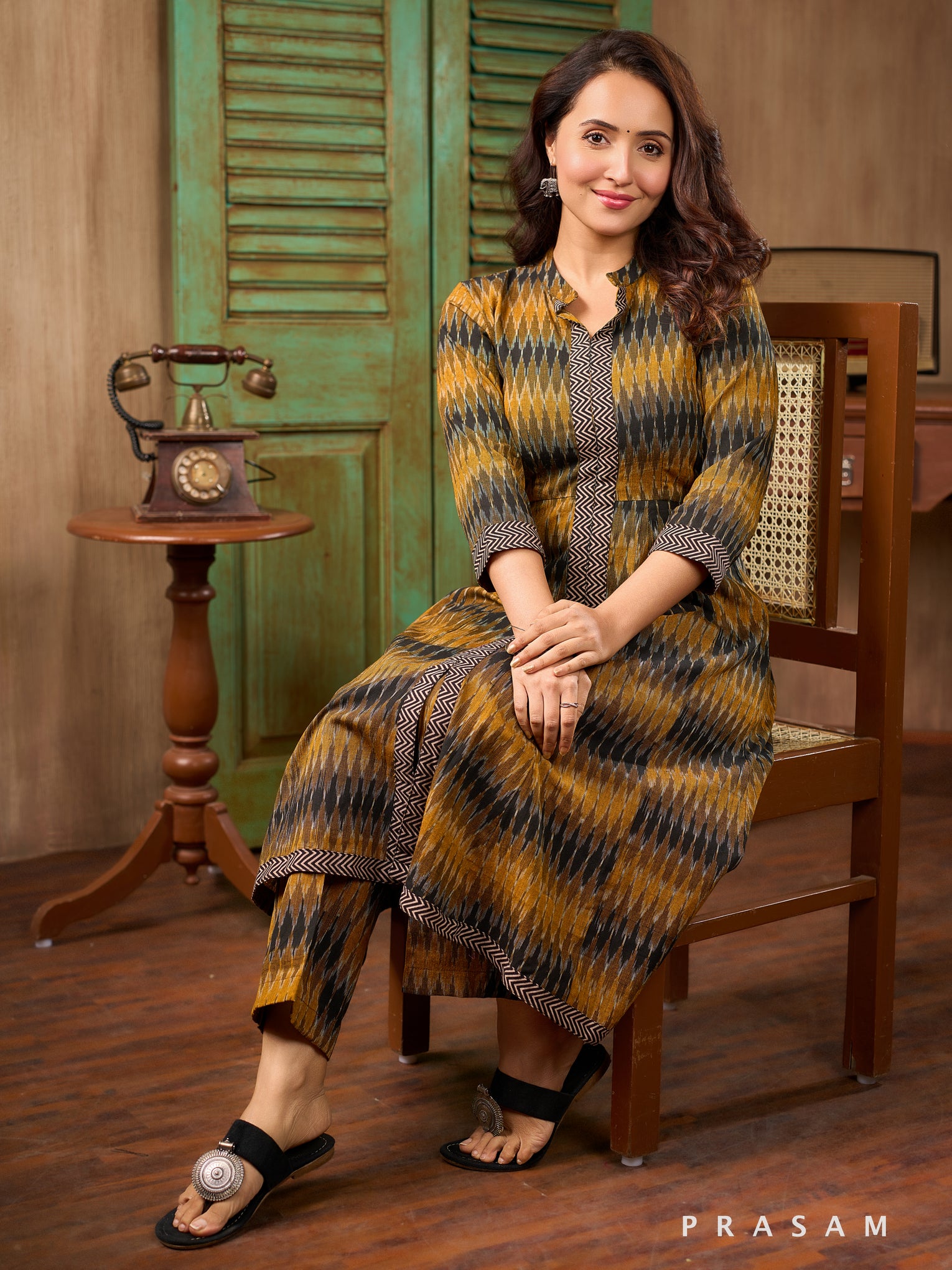 Marigold Motif Ikat Kurta Set