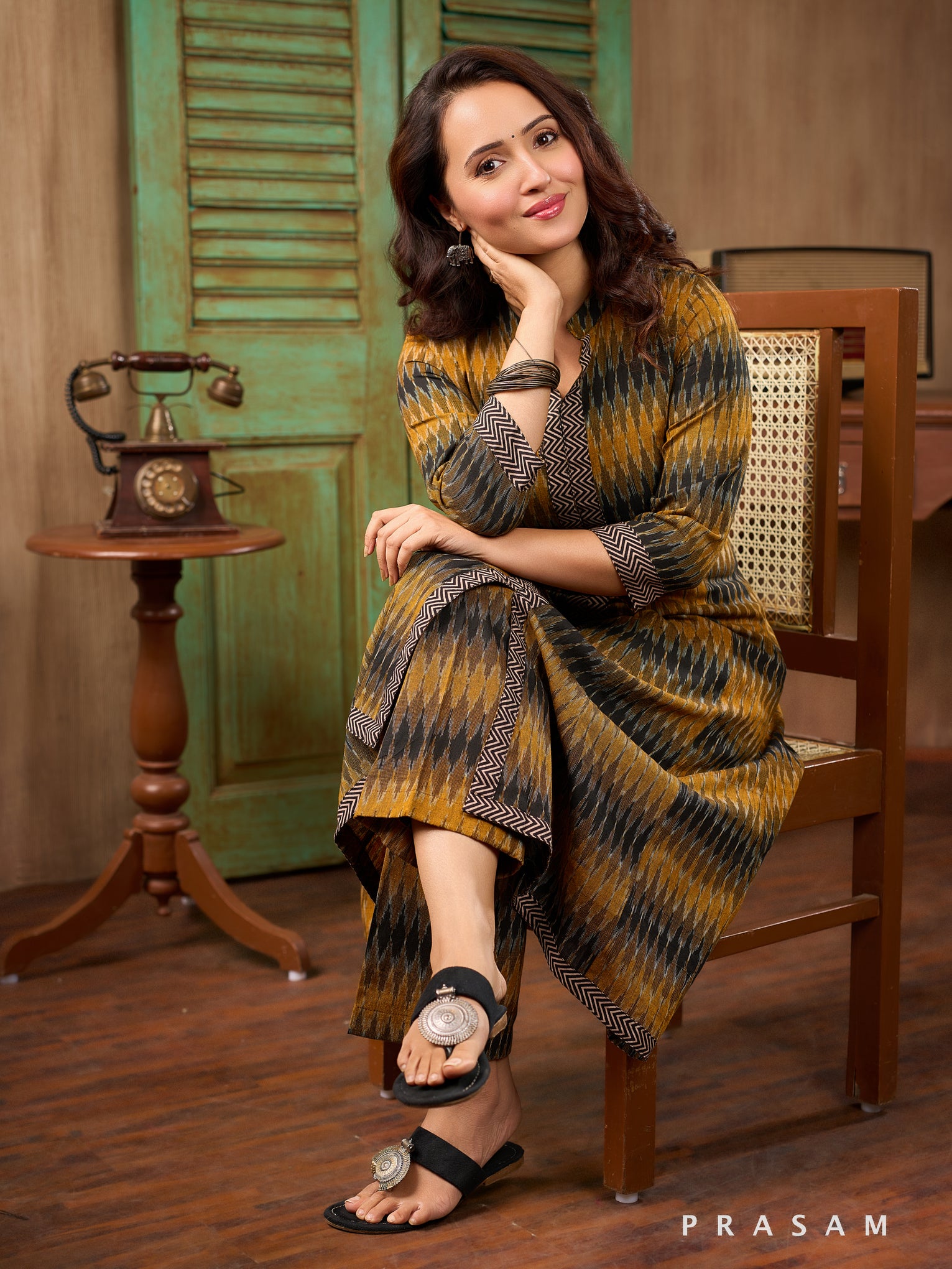 Marigold Motif Ikat Kurta Set
