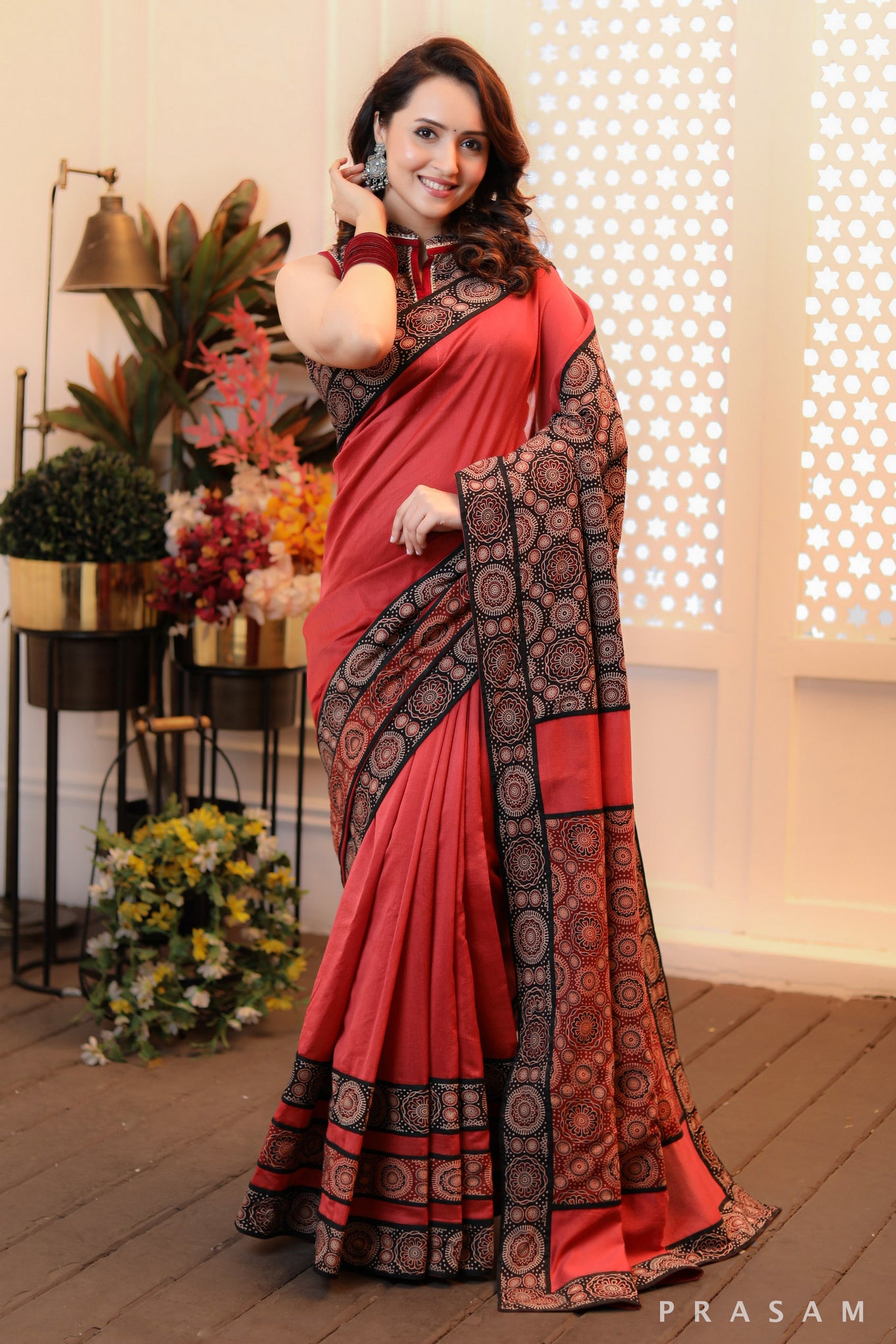 Patchwork Panache Fusion Ajrakh and Chanderi Saree