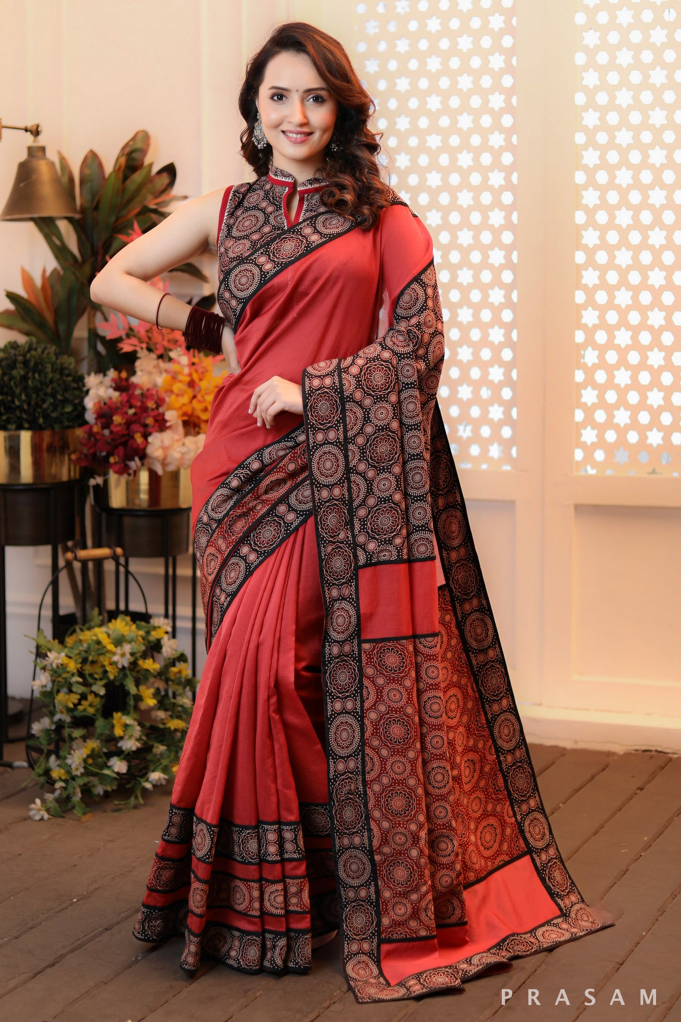 Patchwork Panache Fusion Ajrakh and Chanderi Saree