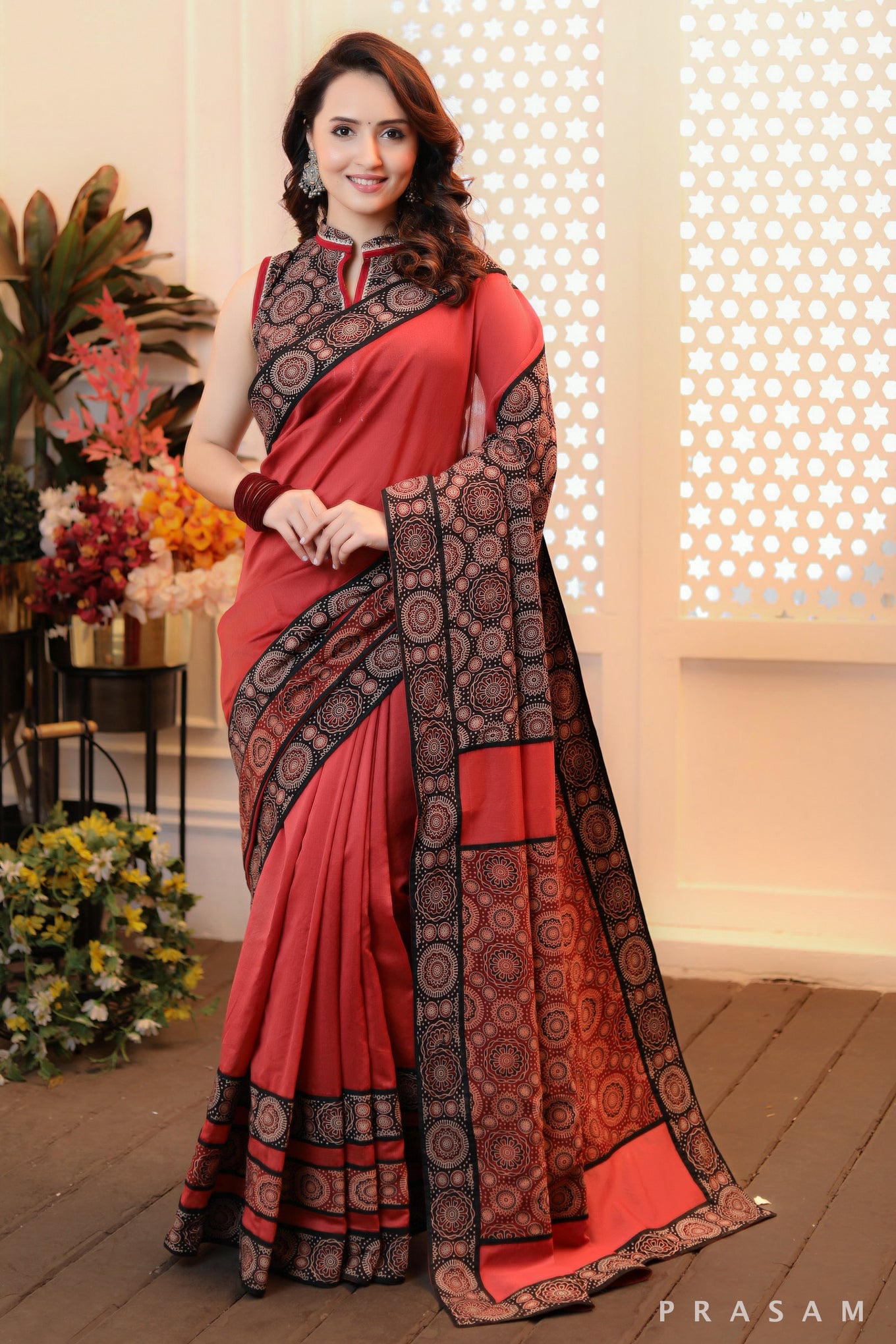 Patchwork Panache Fusion Ajrakh and Chanderi Saree