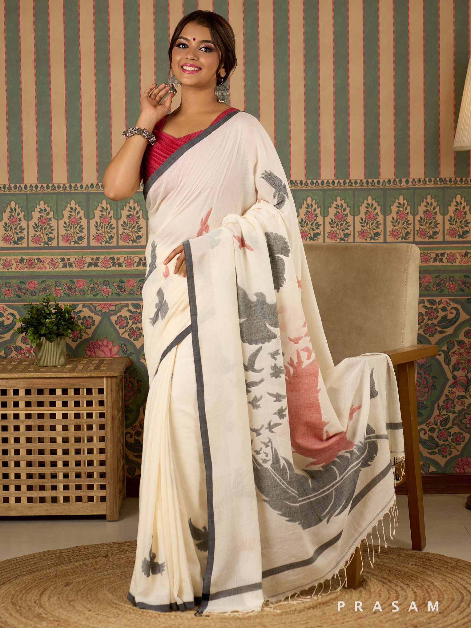 Feather Flight Handwoven Cotton Saree