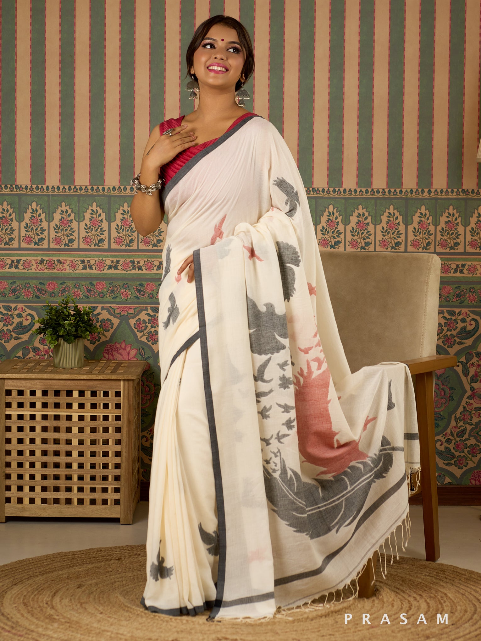 Feather Flight Handwoven Cotton Saree